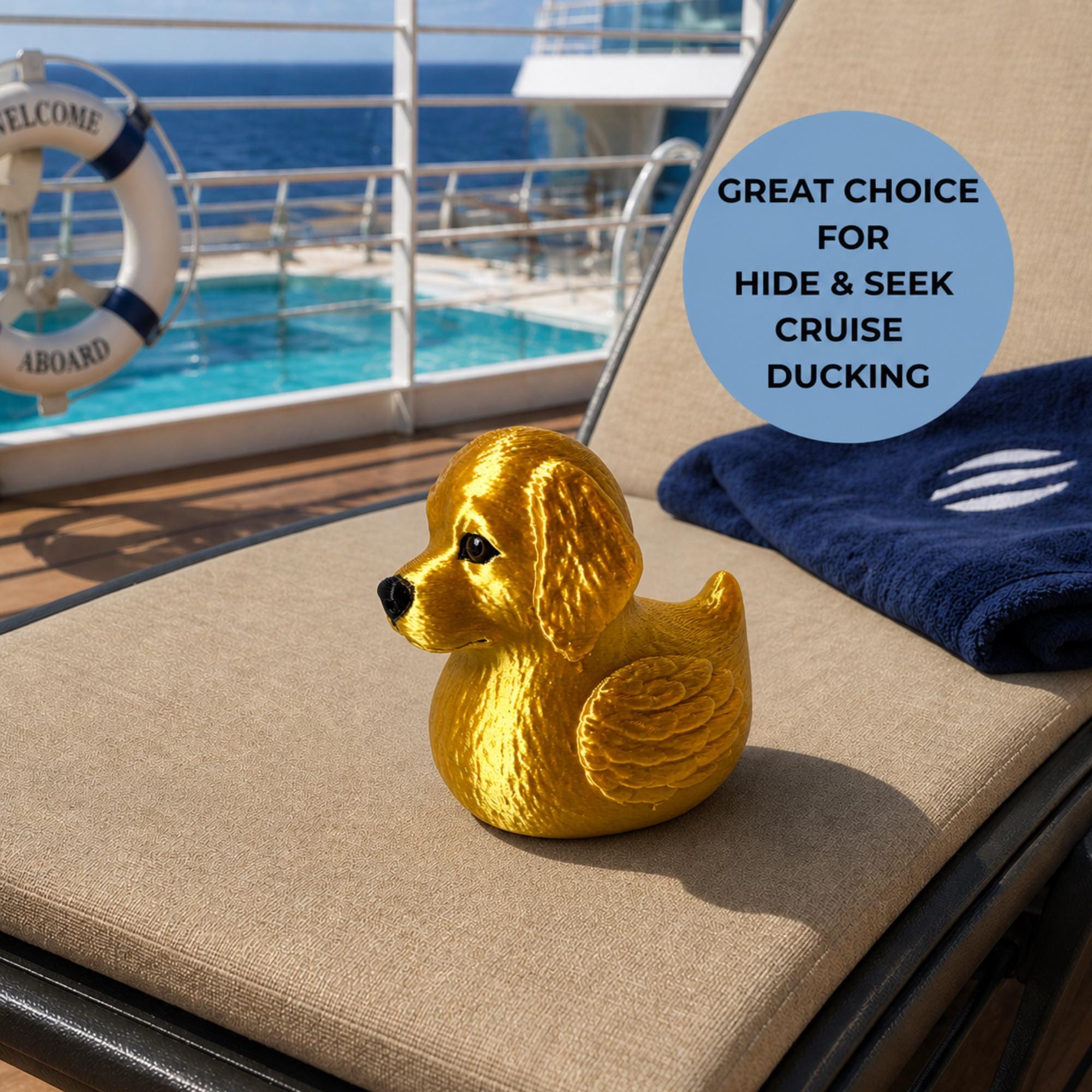Cruise Ship Duck Hiding Game Golden Retriever Collectible Rubber Duck Travel Adventure Novelty Item Dog Themed Party Favor Gift Collection Hide And Seek Cruise Collection Piece Jeep Ducking Tradition Toy Puppy Lover Present Compact Display