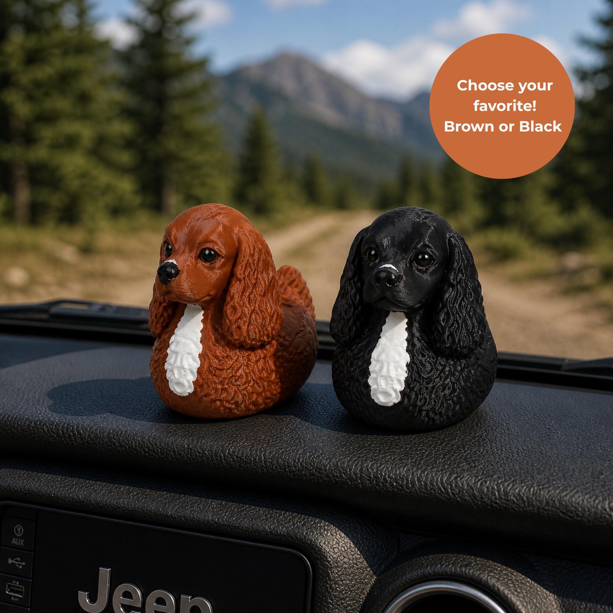 Dashboard Dog Figurine Cocker Spaniel Collectible Jeep Ducking Party Favor Gift Pet Lover Memorial Keepsake Spaniel Breed Decoration Floppy Ear Design Brown Black Available Birthday Present For Dog Enthusiast Compact Travel Display Cruise