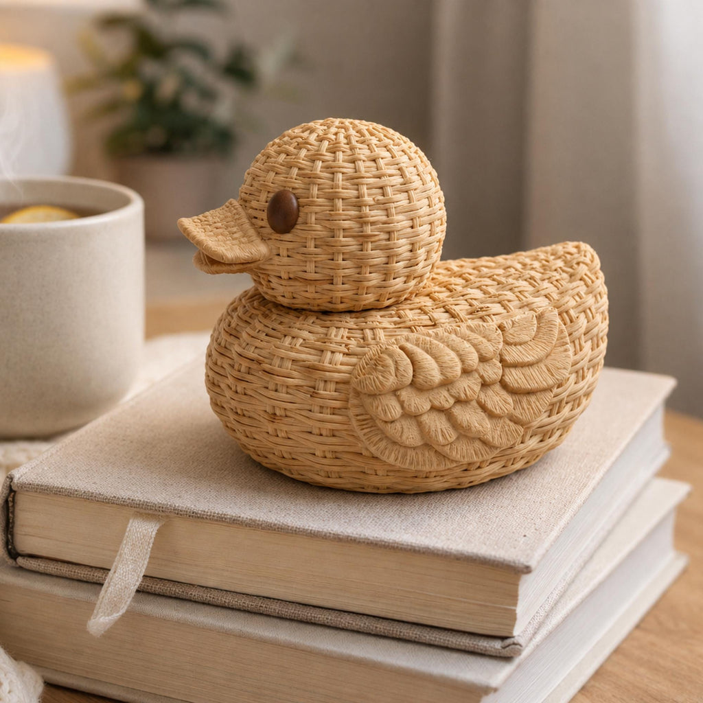 Duck Nursery Decor – Wicker Animal Figurine Boho Shelf Decoration
