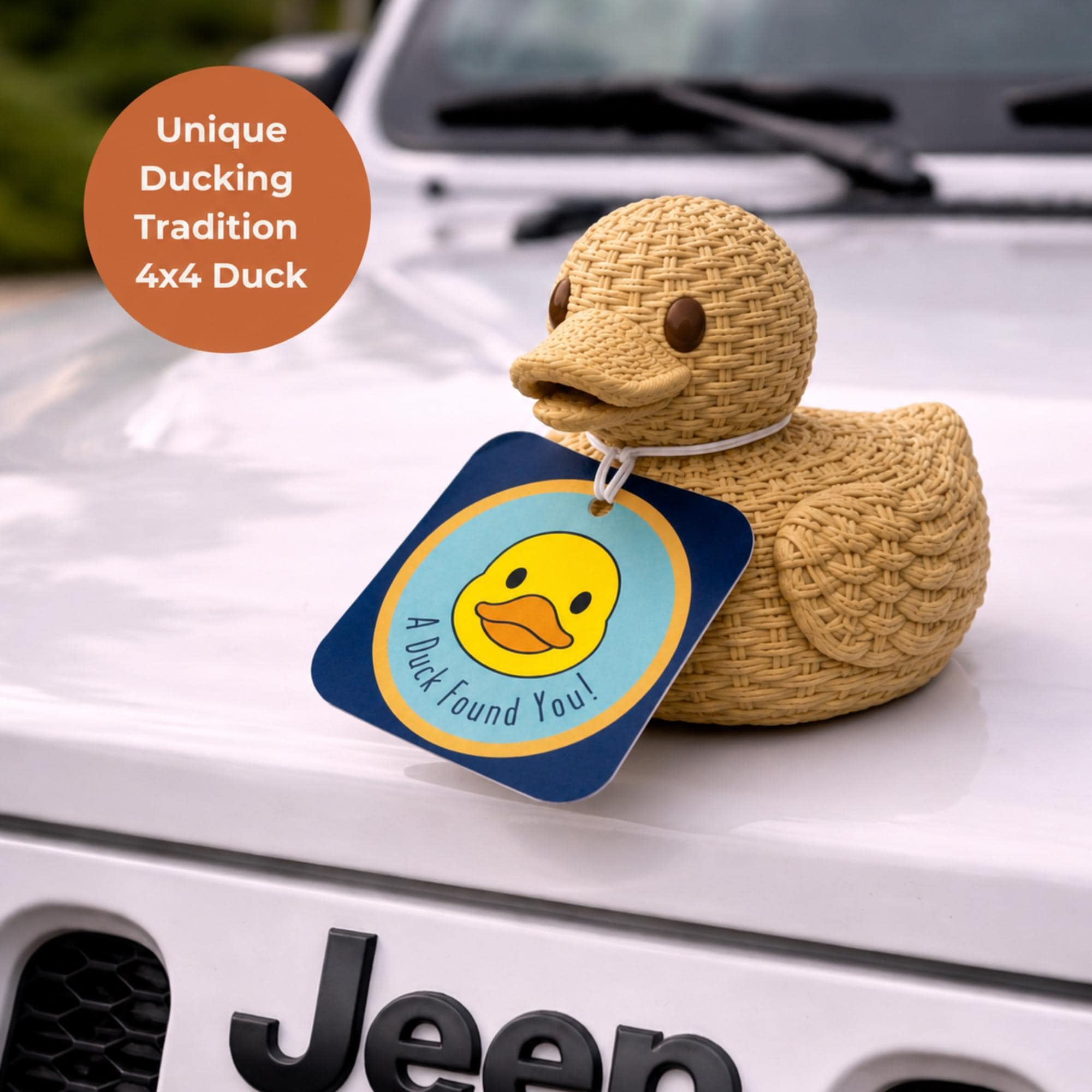 Jeep Dashboard Duck Boho Wicker Handwoven Natural Basketweave Design Small Organizer Solution Removable Lid Feature Carved Wing Details Coastal Style Animal Figurine Whimsical Home Accent Entryway Key