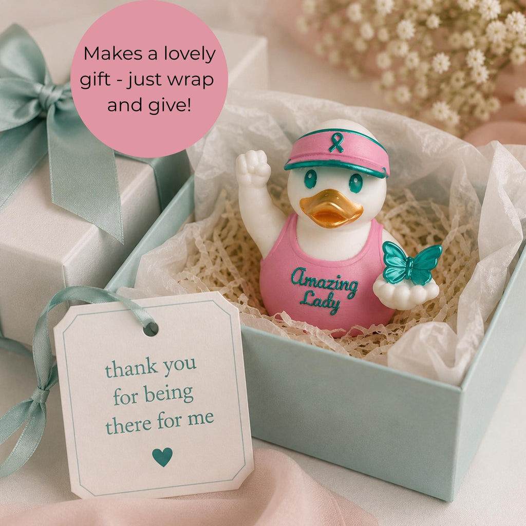 Ovarian Cancer Gift – Teal Butterfly Duck Collectible for Survivors