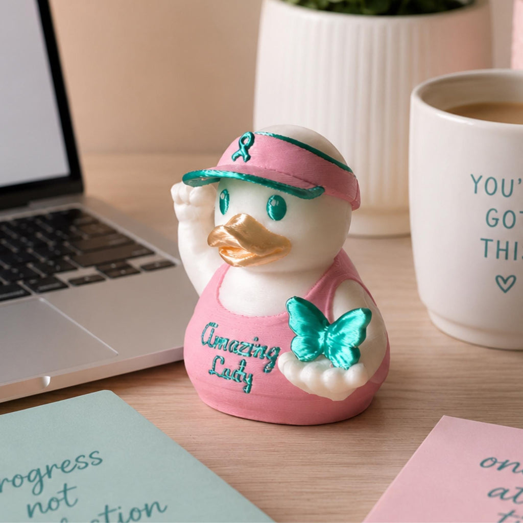 Ovarian Cancer Gift – Teal Butterfly Duck Collectible for Survivors