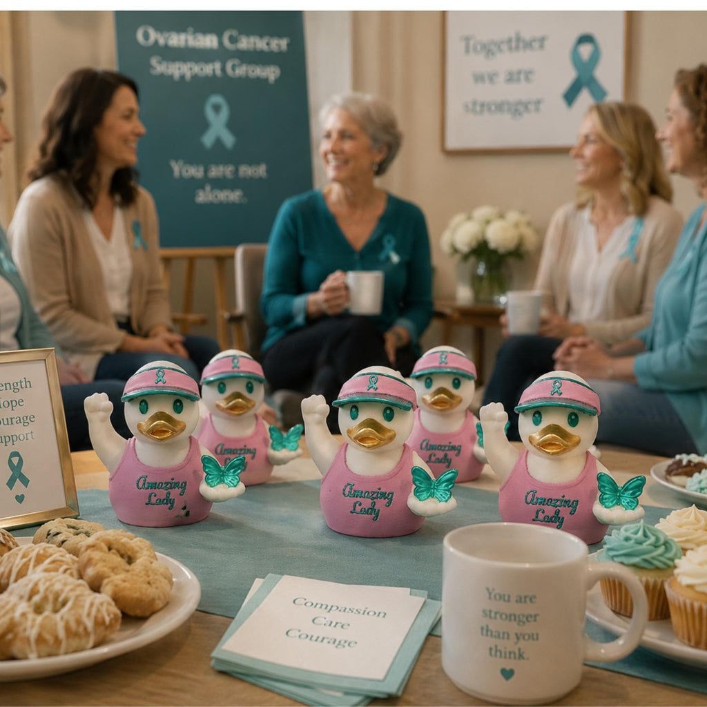 Ovarian Cancer Gift – Teal Butterfly Duck Collectible for Survivors