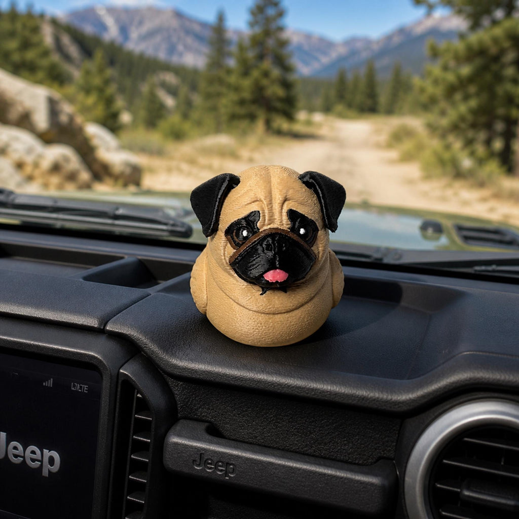 Pug Lover Gift Collectible Dog Figurine Duck Ornament Dashboard Decoration Handmade Carved Wooden Construction Vehicle Accessory Jeep Ducking Tradition Trail Surprise Toy Off Road Community Essential Cute Animal Theme Mirror Hanging