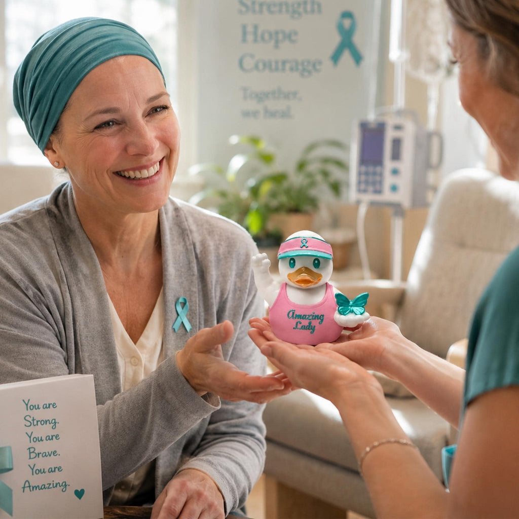Ovarian Cancer Gift – Teal Butterfly Duck Collectible for Survivors