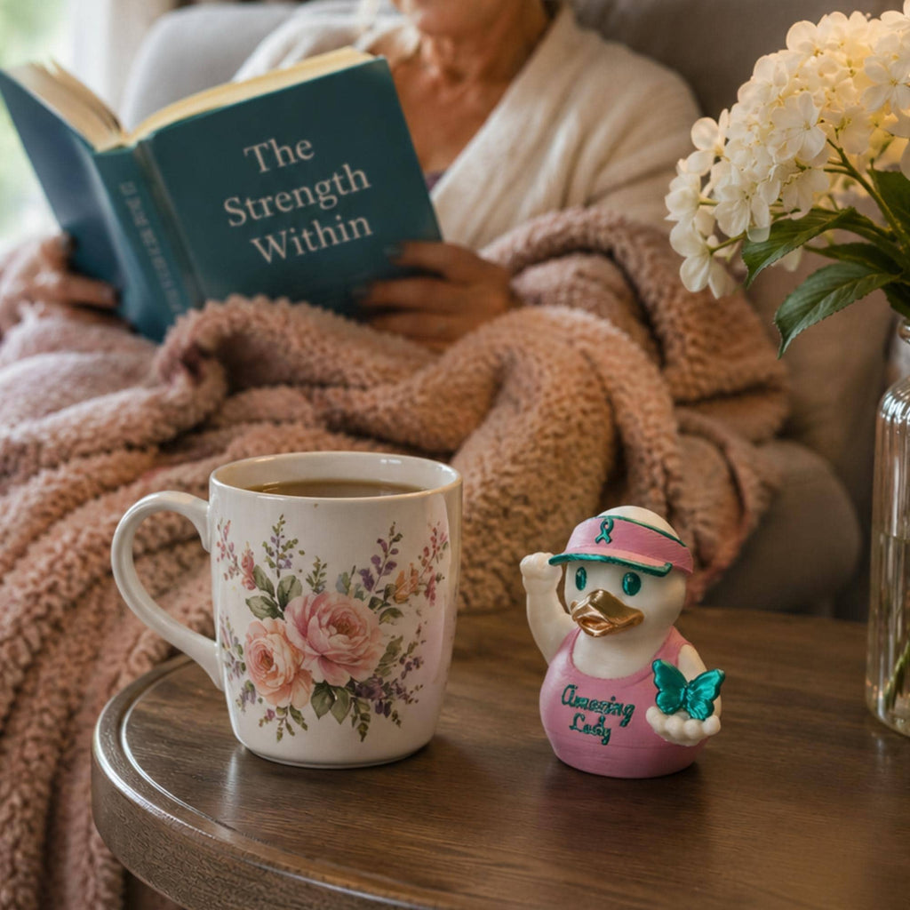 Ovarian Cancer Gift – Teal Butterfly Duck Collectible for Survivors