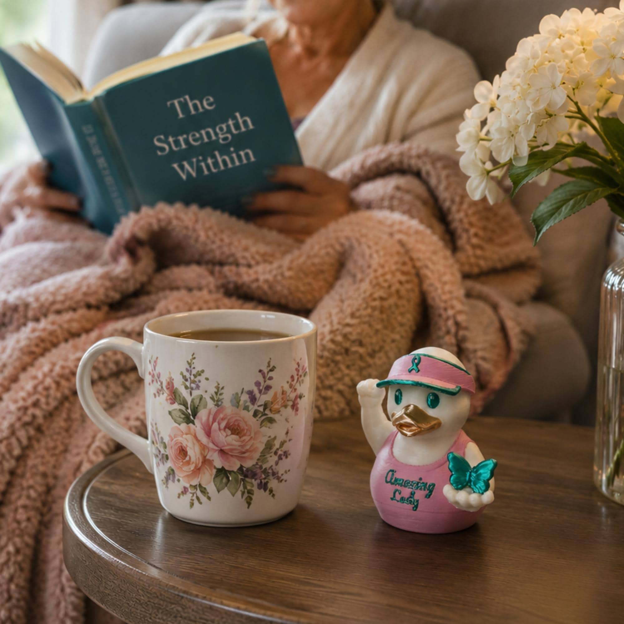Ovarian Cancer Gift – Teal Butterfly Duck Collectible for Survivors