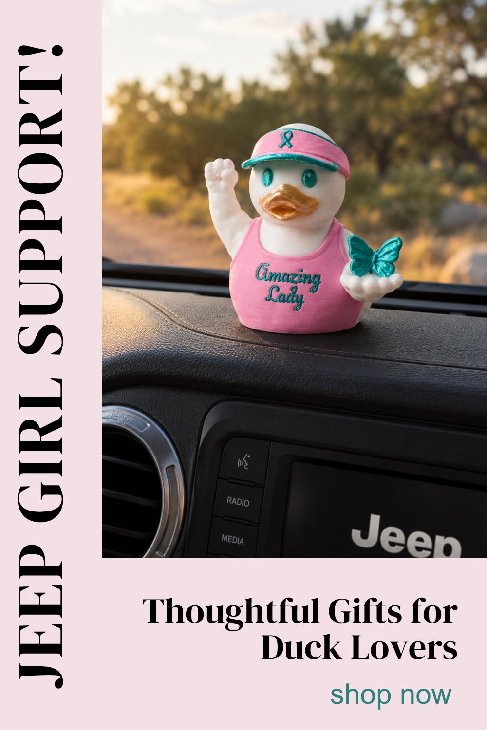 Ovarian Cancer Gift – Teal Butterfly Duck Collectible for Survivors