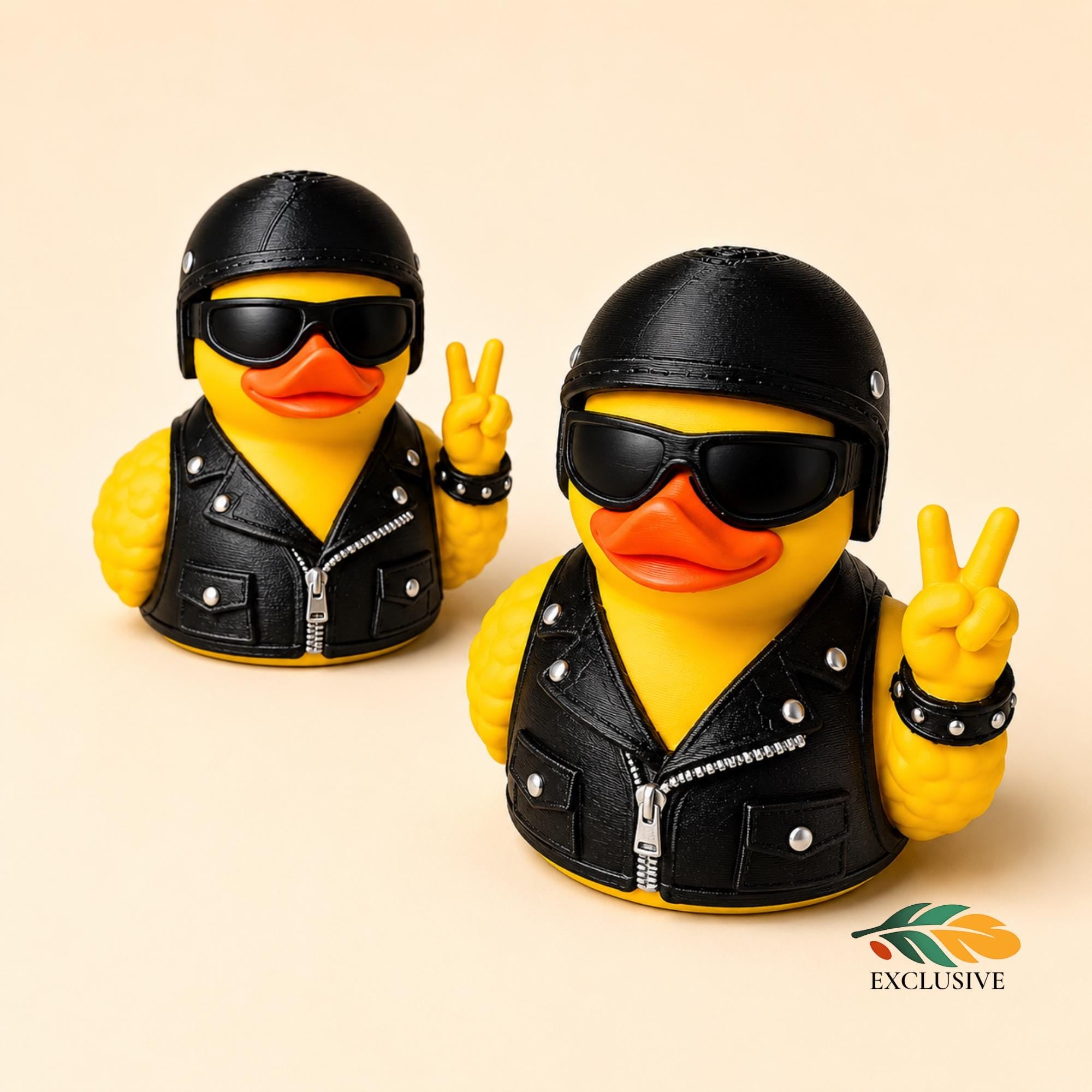 Motorcycle Dashboard Ornament Duck Figurine Biker Helmet Design Black Leather Vest Styling Sunglasses Peace Sign Gesture Perfect Rider Gift For Men Motorcycle Enthusiast Present Novelty Collectible Display Desk Ornament Man Cave Display