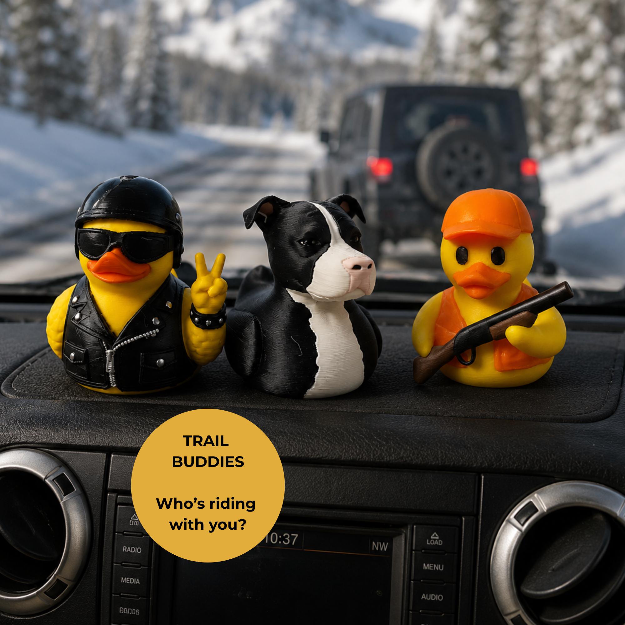 Motorcycle Duck Figurine – Biker Dashboard Ornament with Helmet Design