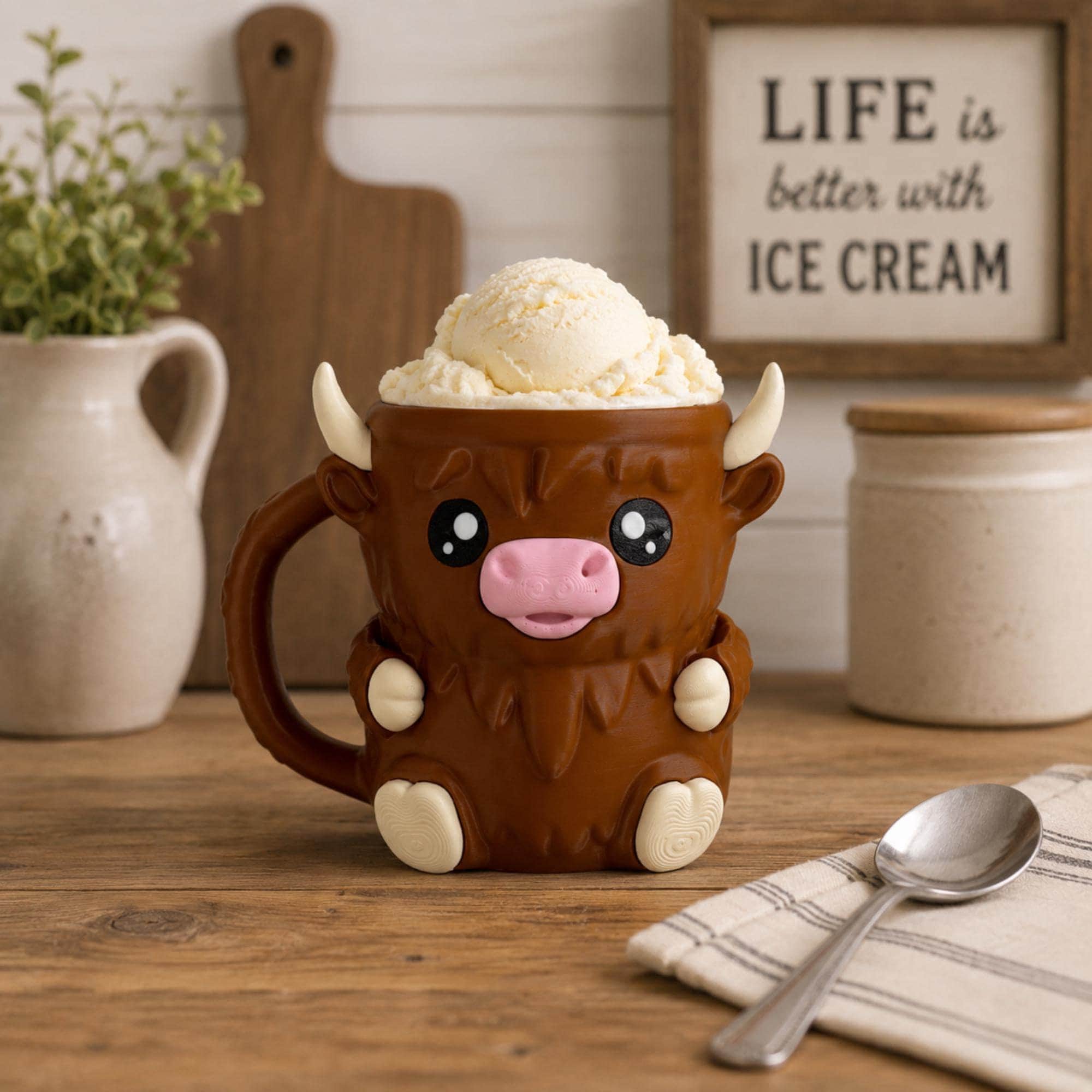 Ice Cream Pint Holder – Raccoon Cozy with Dual Spoon Slots