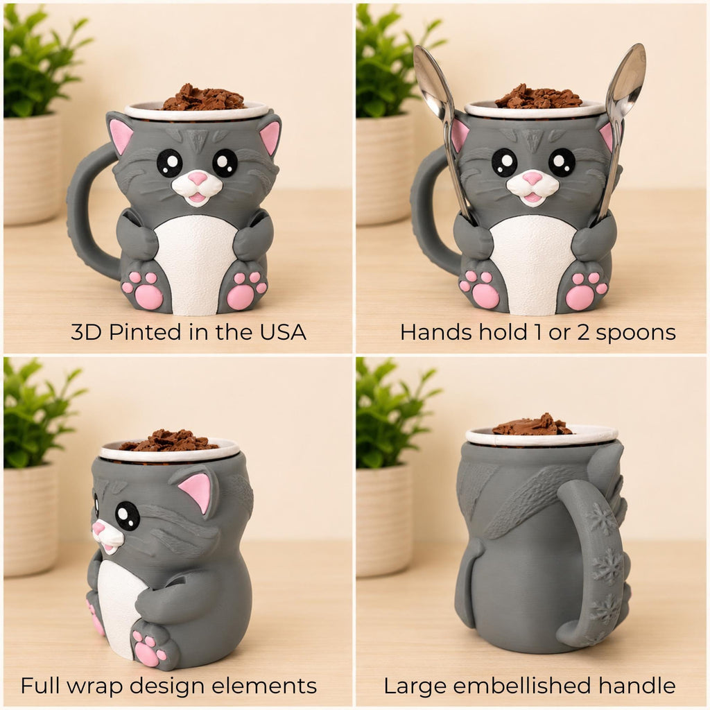 Insulated Pint Sleeve Cat Design Ice Cream Holder With Spoon Slots Adorable Kitty Cozy Keeps Frozen Treats Cold Longer Warm Hand Grip Perfect Movie Night Accessory Cat Lover Gift Idea Comfortable Handle Design Fits Standard Pint Containers