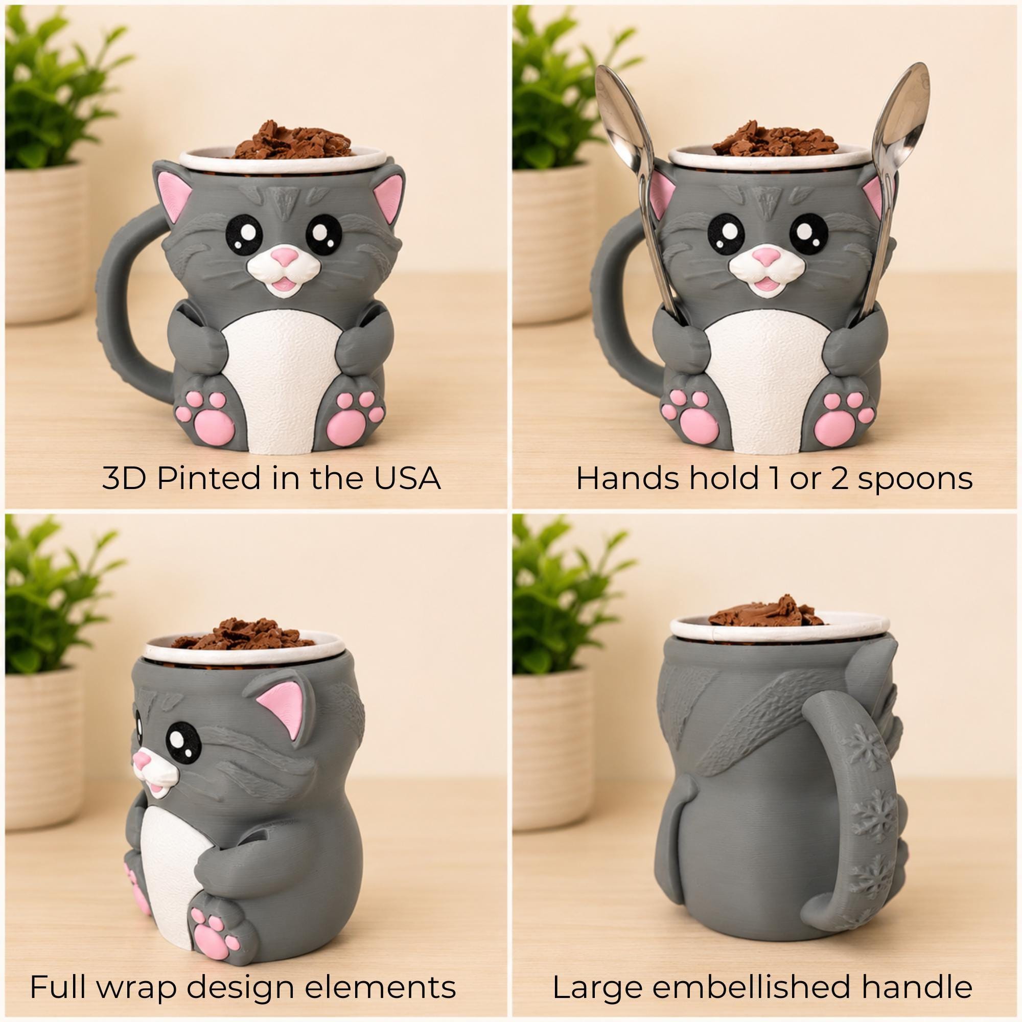 Insulated Pint Sleeve Cat Design Ice Cream Holder With Spoon Slots Adorable Kitty Cozy Keeps Frozen Treats Cold Longer Warm Hand Grip Perfect Movie Night Accessory Cat Lover Gift Idea Comfortable Handle Design Fits Standard Pint Containers