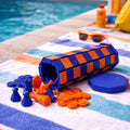 Portable Chess Set – Rollup Travel Board with Checkers in Orange Blue
