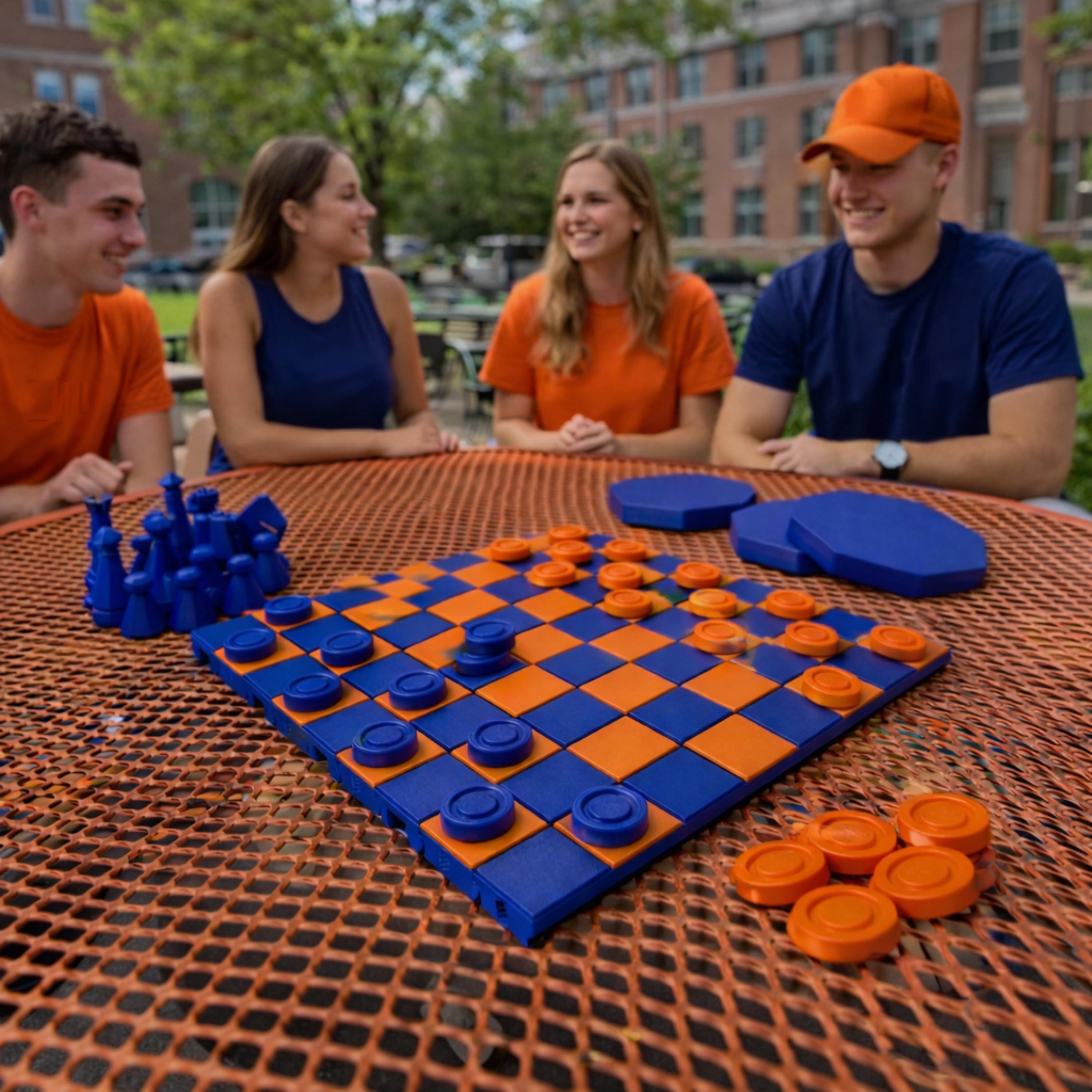Portable Chess Set – Rollup Travel Board with Checkers in Orange Blue