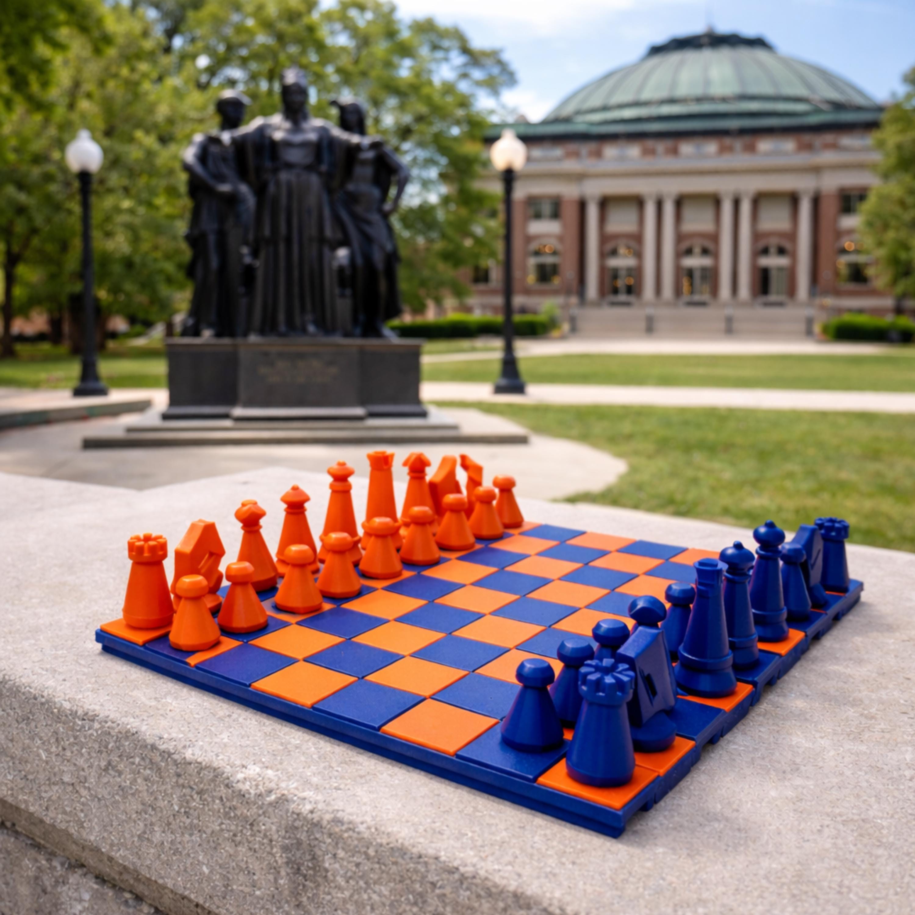 Portable Chess Set – Rollup Travel Board with Checkers in Orange Blue