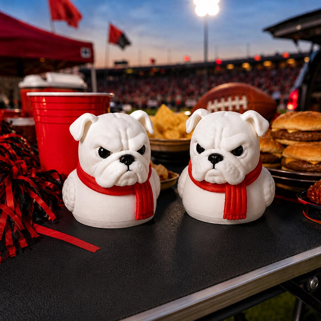 Graduation Gift Bulldog Mascot Dashboard Duck 3D Printed Collectible Vehicle Ornament Red Sweater Design Perfect Present For Football Fans Handmade Car Display Game Day Souvenir Compact Size Durable Construction Cruise Ship Hiding Toy Party