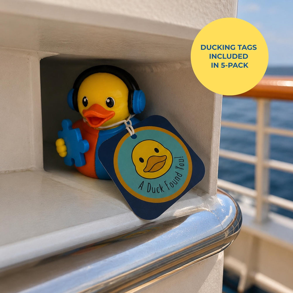 Desk Toy Duck Figurine Autism Awareness Blue Puzzle Piece Design Special Education Gift Teacher Appreciation Present Therapist Support Item 3D Printed Collectible Headphones Symbol Sensory Office Display Dashboard Decoration Neurodiversity