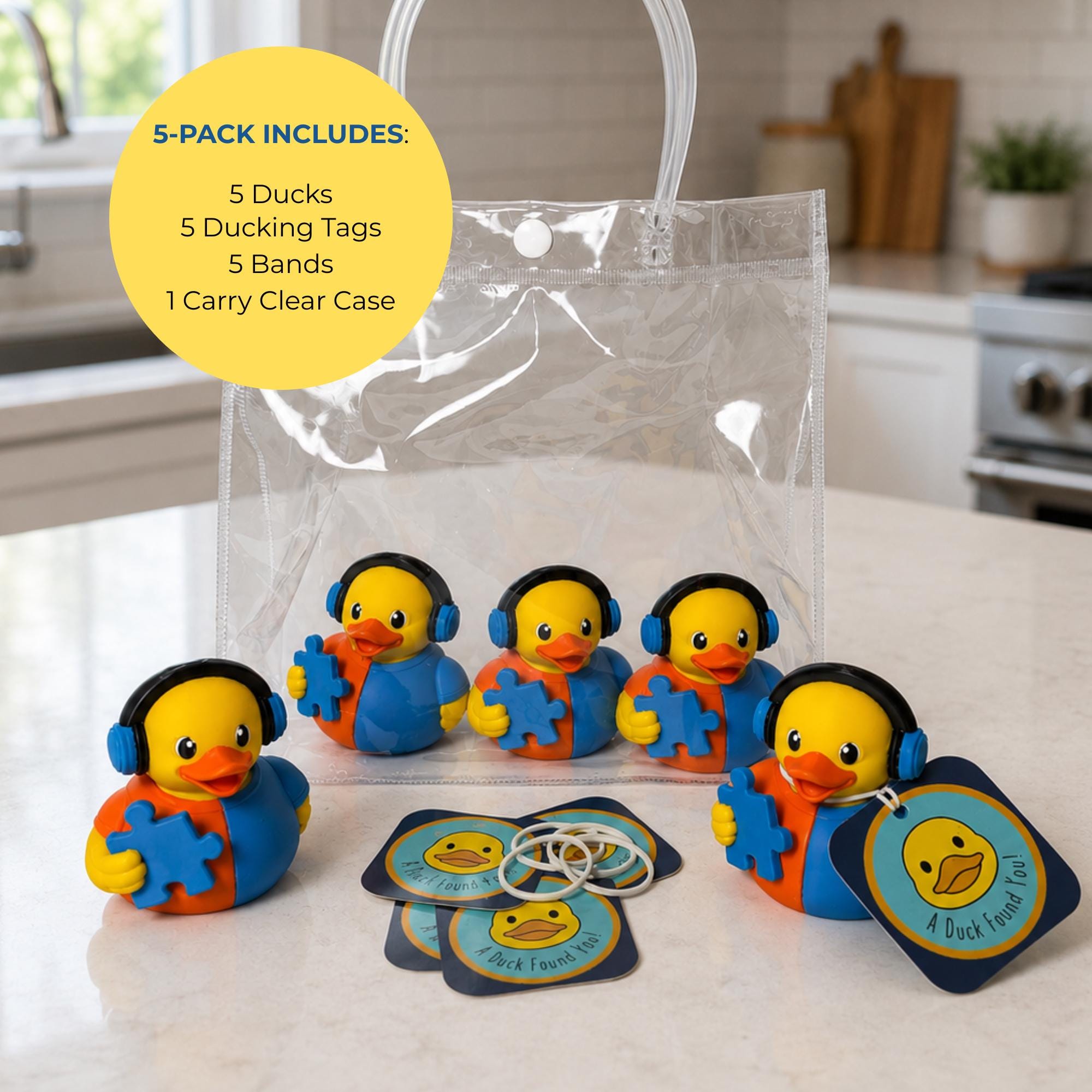 Autism Awareness Duck – Blue Puzzle Piece Dashboard Desk Sensory Toy