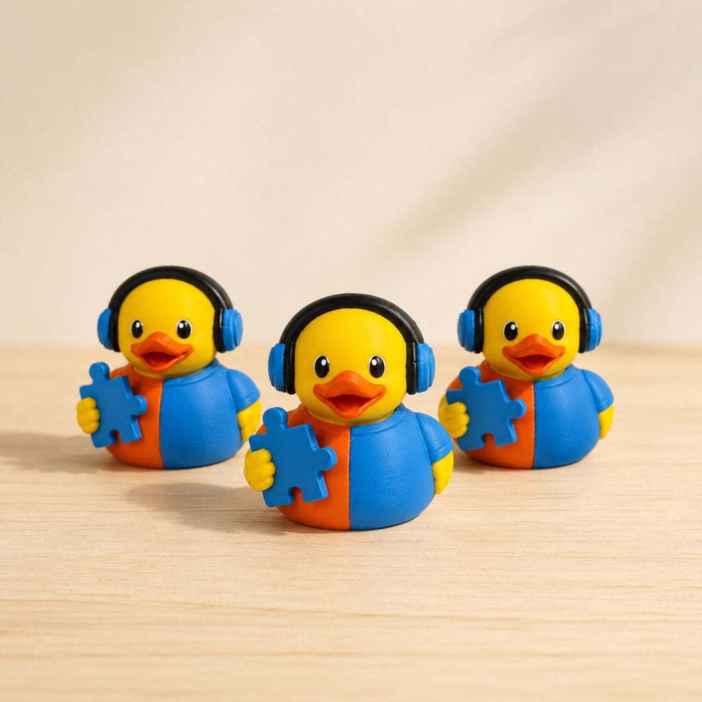 Autism Awareness Duck – Blue Puzzle Piece Dashboard Desk Sensory Toy