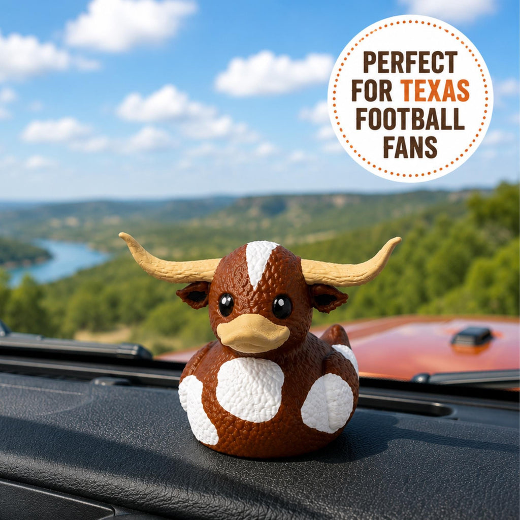 Dashboard Duck Texas Longhorn Collectible Gift Football Enthusiast Memorabilia College Student Dorm Room Desk Decoration Alumni Pride Display Piece Game Day Tailgate Accessory Texas Spirit Figurine Longhorn Cattle Heritage Tribute Compact