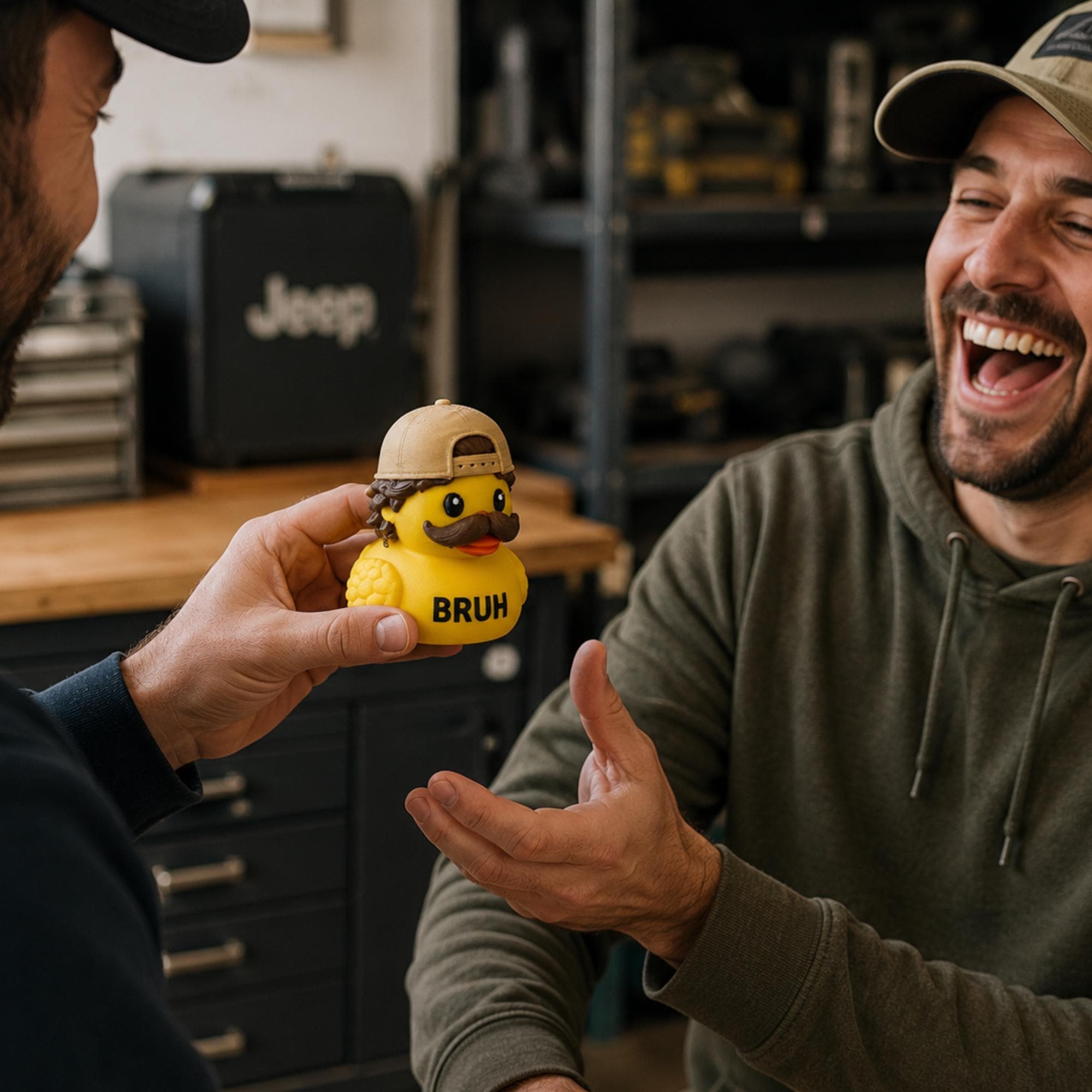 Funny Mustache Character Dashboard Duck 3D Printed Figurine Handlebar Mustache Design Baseball Cap Accessory Curly Hair Details Custom Personalized Text Vehicle Ornament Car Dashboard Gift Men Birthday Present Truck Decoration Novelty