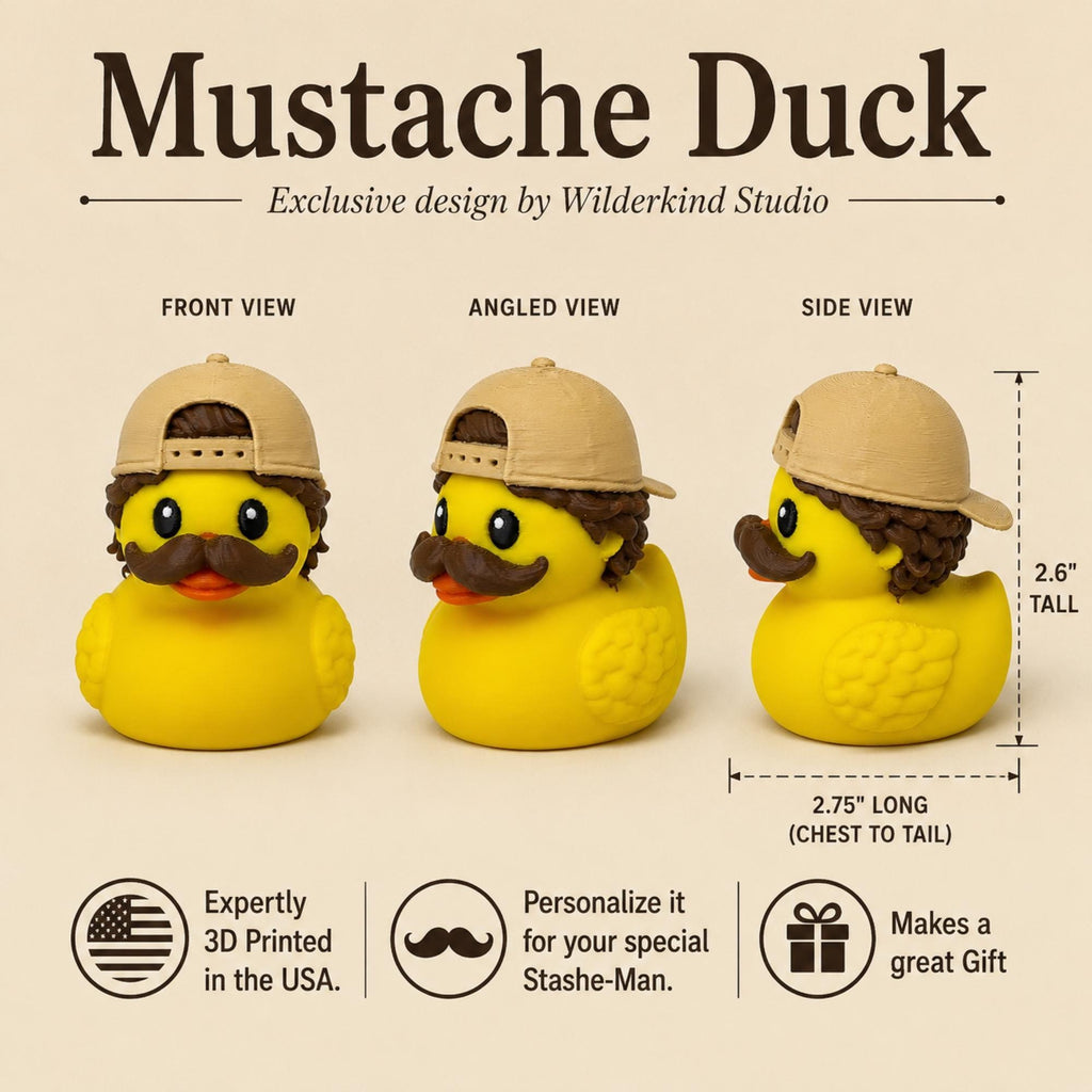 Custom 3D Printed Dashboard Duck Personalized Text Figurine Mustache Character Design Funny Vehicle Accessory Car Dashboard Gift Baseball Cap Curly Hair Details Men Birthday Present Truck Ornament Office Desk Companion Novelty Automotive