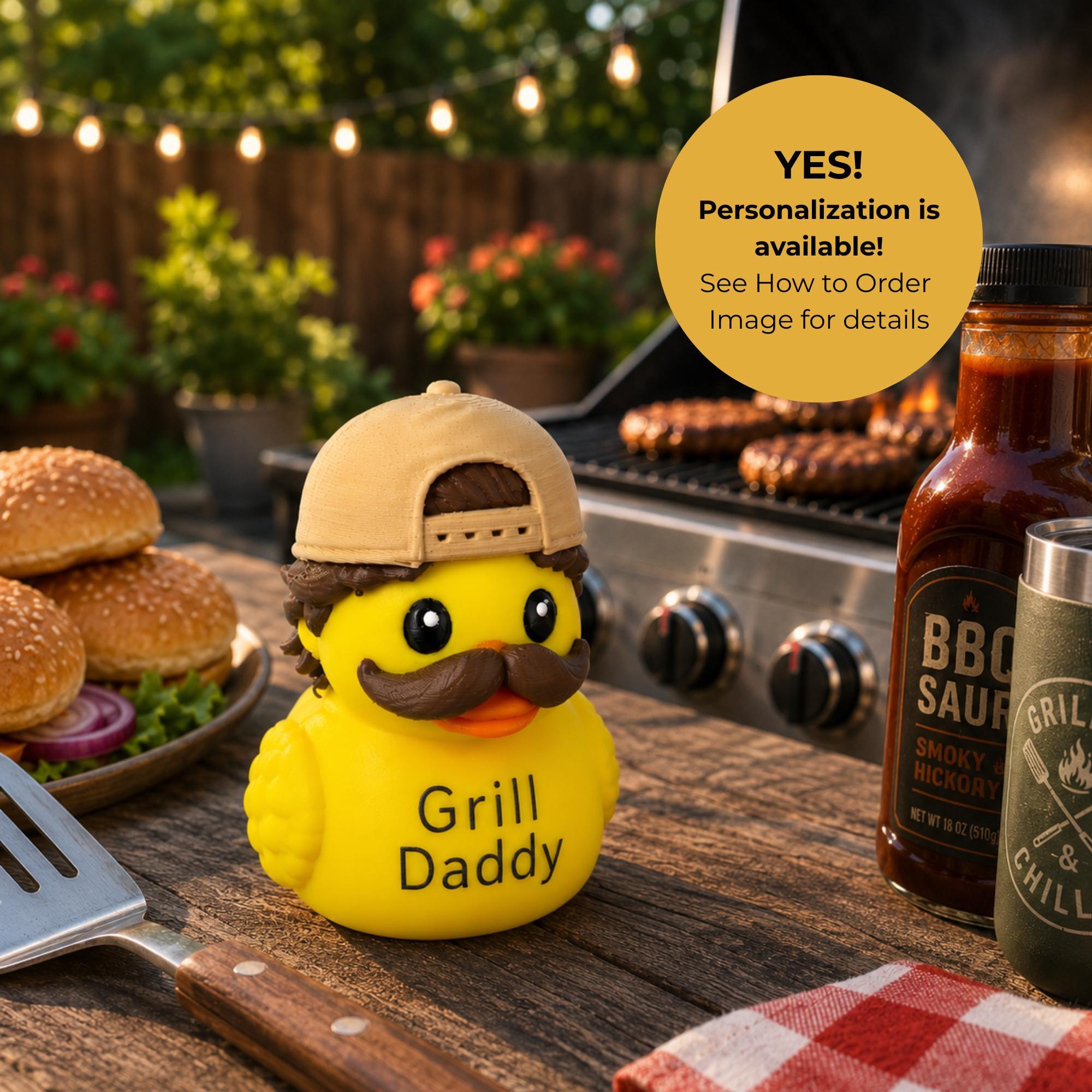 Novelty Car Gift Dashboard Duck Figurine Funny Mustache Character 3D Printed Accessory Custom Personalized Text Vehicle Ornament Men Birthday Present Baseball Cap Design Curly Hair Details Truck Dashboard Companion Office Desk Display