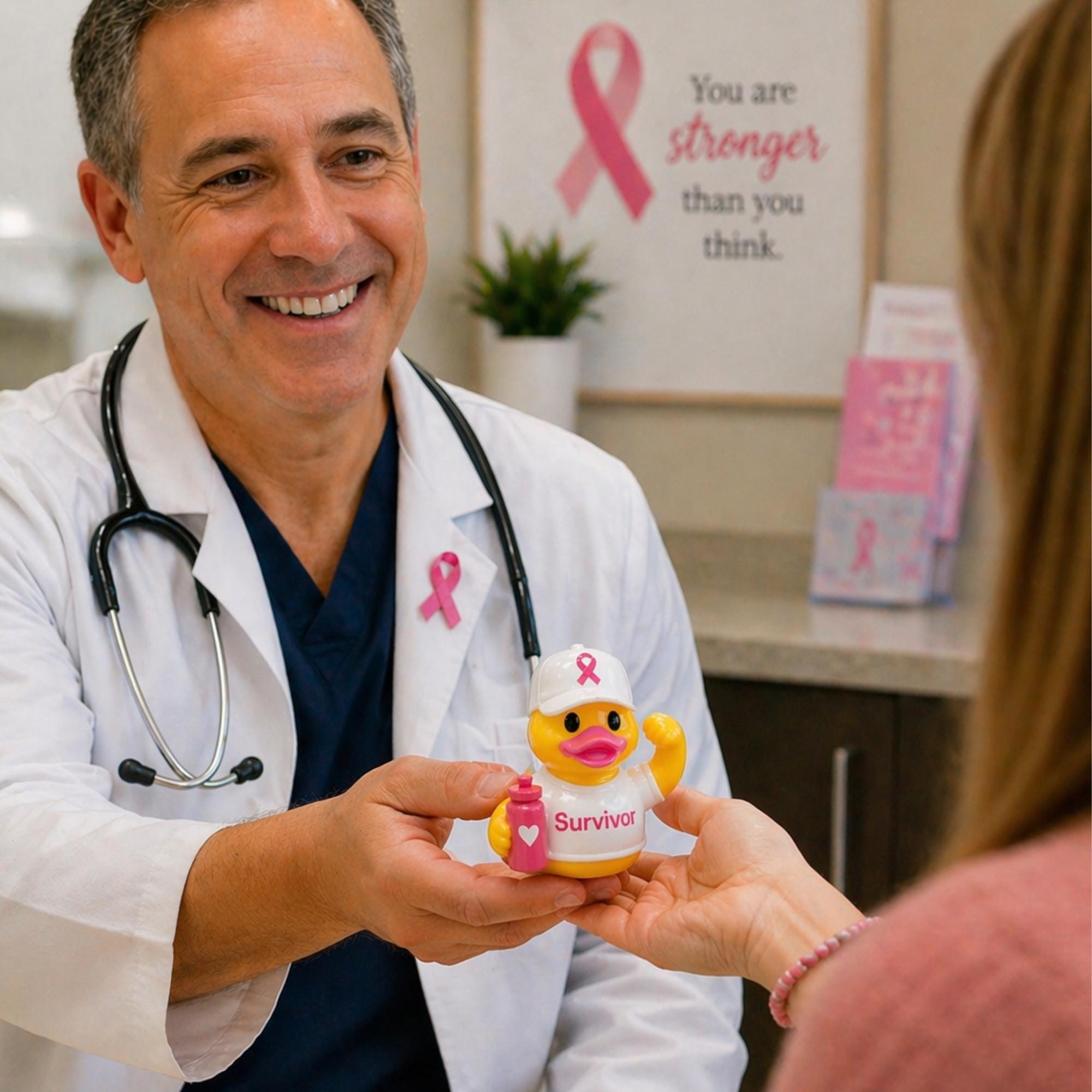 Breast Cancer Support Duck Collection Dashboard Gift Set Pink Ribbon Awareness Merchandise Yellow Rubber Duck Figurines Cancer Survivor Warrior Supporter Gift Items Car Accessory Display Inspirational Desk Collectibles Charity Event