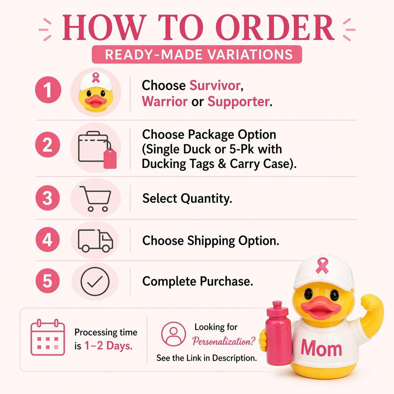 Breast Cancer Awareness Duck – Dashboard Gift for Survivors Warriors