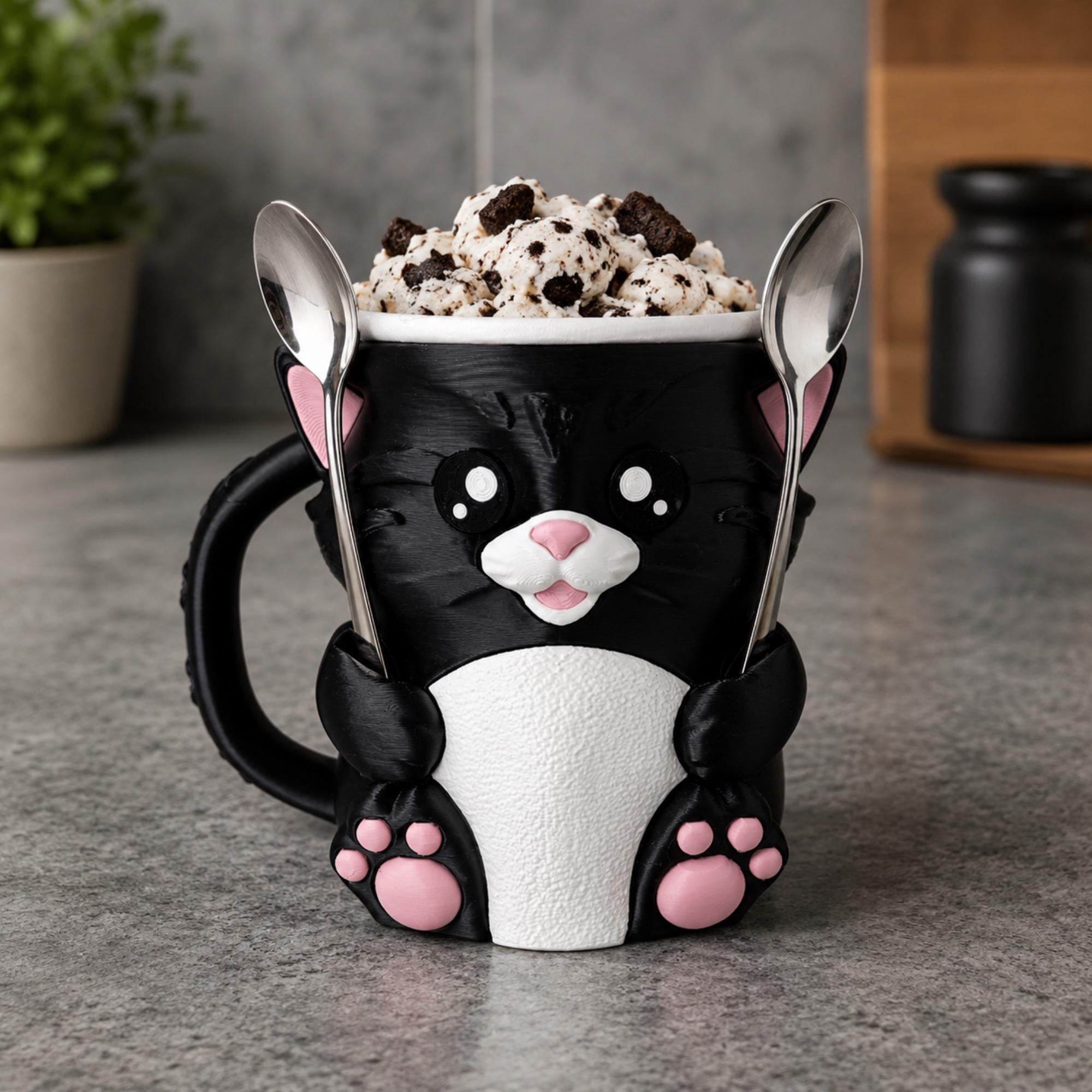 Ice Cream Pint Holder – Raccoon Cozy with Dual Spoon Slots