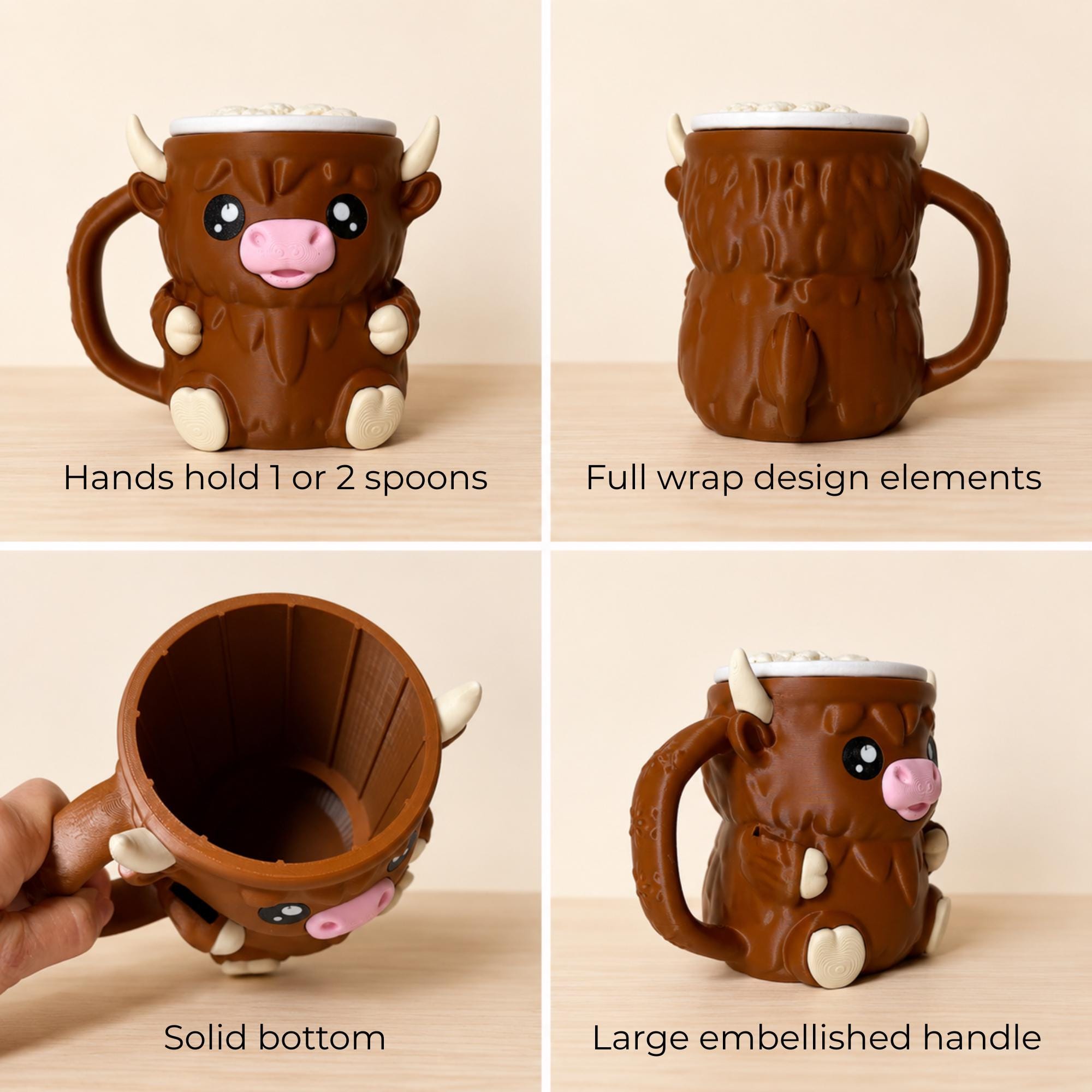 Novelty Kitchen Accessory Highland Cow Ice Cream Holder Insulated Pint Sleeve Cozy Design Animal Themed Gift Perfect Movie Night Essential Frozen Treat Container Comfortable Grip Keeps Hands Warm Western Farmhouse Style 3D Printed Durable
