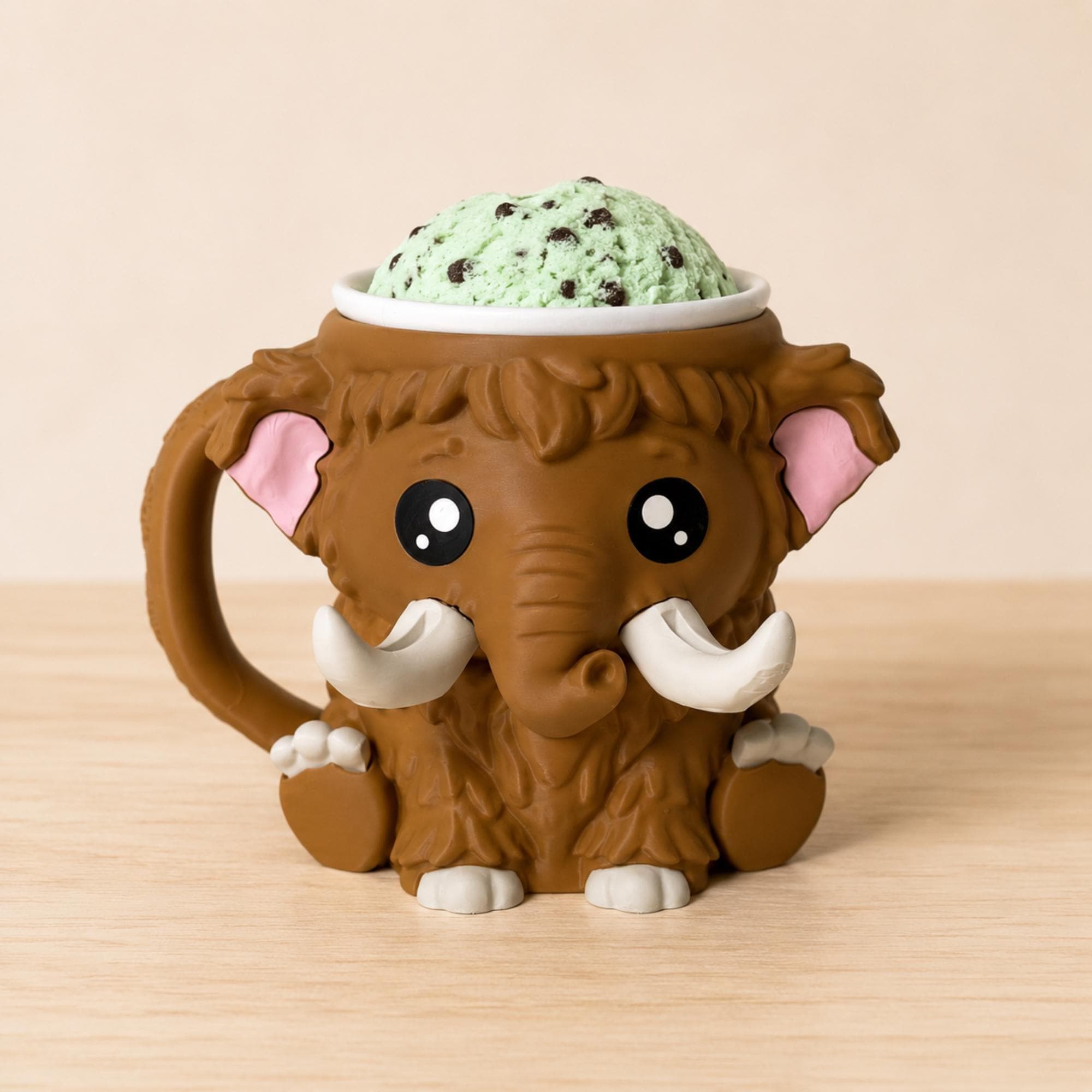Boys Birthday Gift Wooly Mammoth Ice Cream Pint Holder With Tusk Spoon Keeper Stand Perfect Movie Night Kitchen Gadget Holds Standard Pint Securely Features Expressive Eyes Shaggy Hair Texture Details Fun Prehistoric Theme Conversation