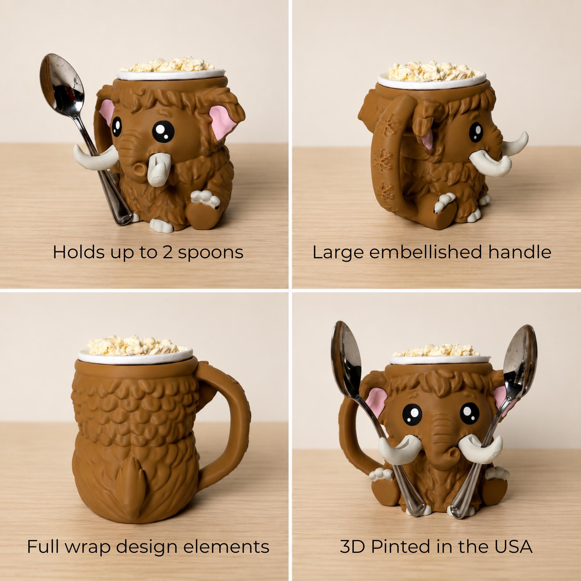 Prehistoric Wooly Mammoth Kitchen Gadget Ice Cream Pint Holder With Clever Tusk Spoon Keeper Stand Holds Standard Pint Securely Novelty Design Features Adorable Expressive Eyes Detailed Shaggy Hair Texture Perfect Boys Birthday Gift Movie