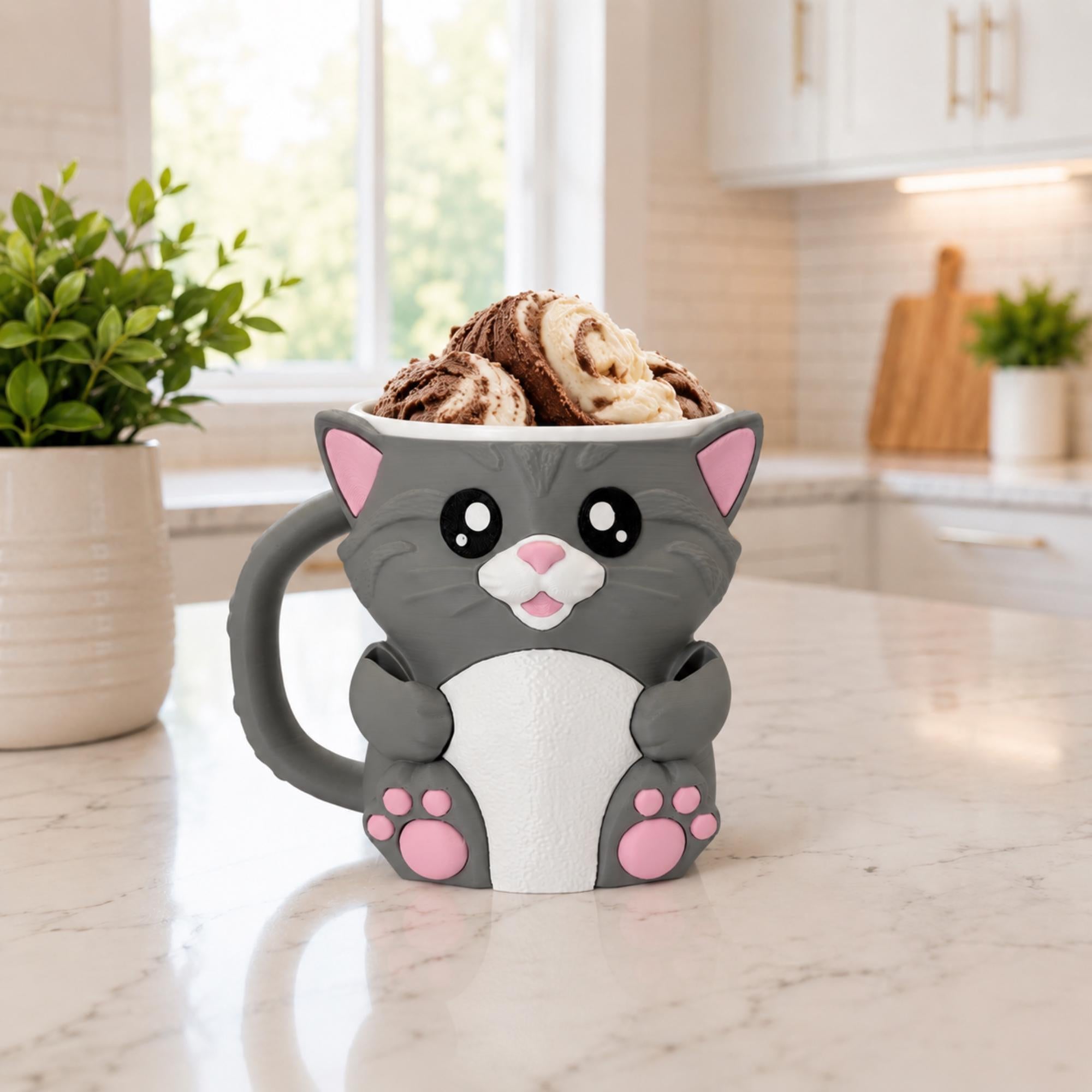 Cat Shaped Ice Cream Pint Holder Insulated Cozy Sleeve Keeps Hands Warm While Enjoying Frozen Treats Built In Spoon Slots Hold Two Spoons Perfect Gift For Cat Lovers Dessert Enthusiasts Cute Kitty Design Movie Night Accessory Comfortable