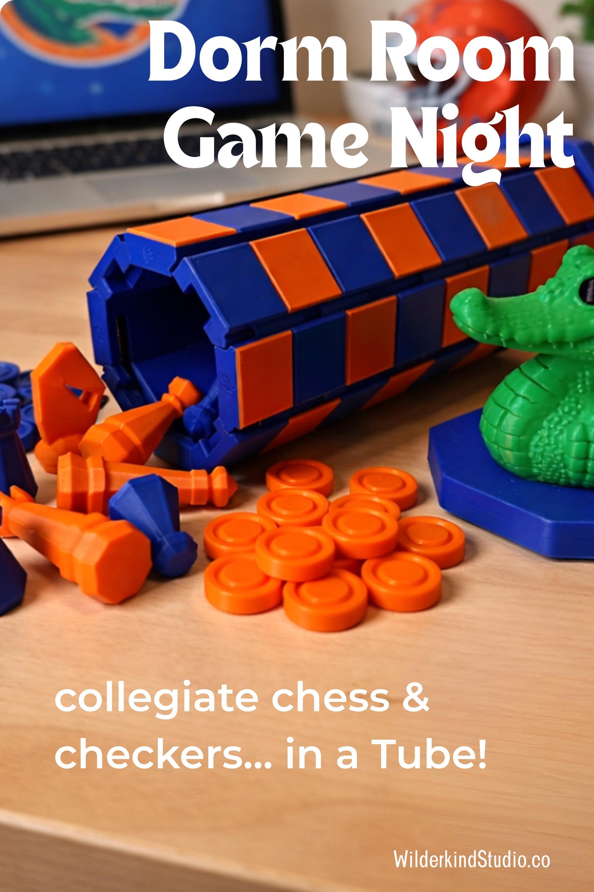 Portable Chess Set – Rollup Travel Board with Checkers in Orange Blue