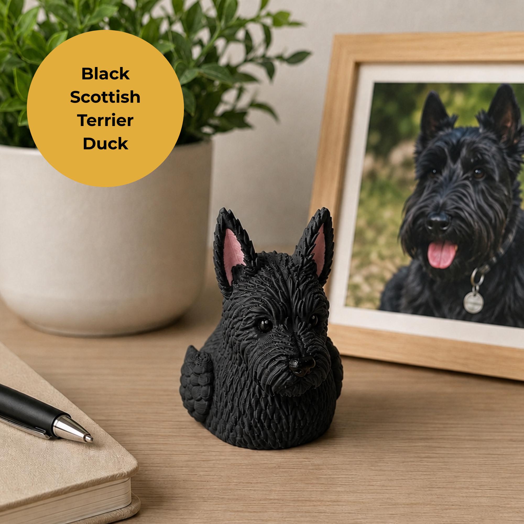 Dashboard Ornament Collectible Scottish Terrier Duck Figurine Car Boat Display Dashboard Duck Collection Cruise Souvenir Gift Black Wheaten Scottie Design 3D Printed Handcrafted Dog Sculpture Novelty Item Dashboard Decoration Unique