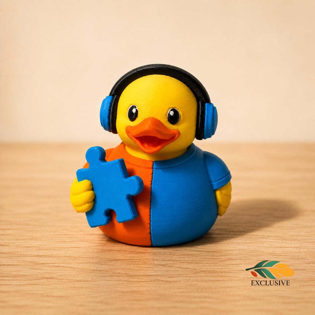 Autism Awareness Duck Blue Puzzle Piece Figurine Perfect Teacher Appreciation Gift Therapist Present Special Education Classroom Display Sensory Desk Toy Dashboard Decoration Cruise Ducking Collectible 3D Printed Design Headphones Symbol