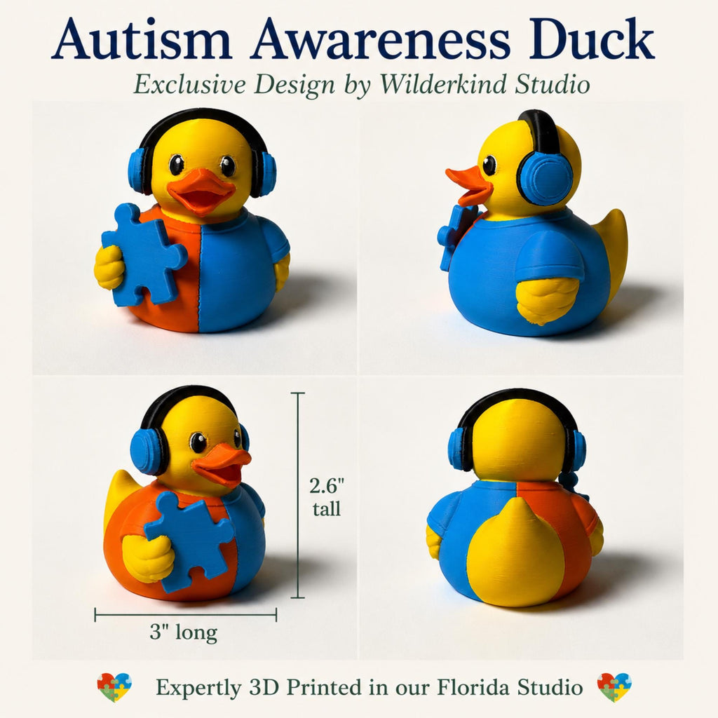 3D Printed Duck Collectible Autism Awareness Blue Puzzle Piece Figurine Neurodiversity Support Gift Sensory Toy Dashboard Decoration Office Desk Display Headphones Design Teacher Appreciation Present Therapist Gift Special Education