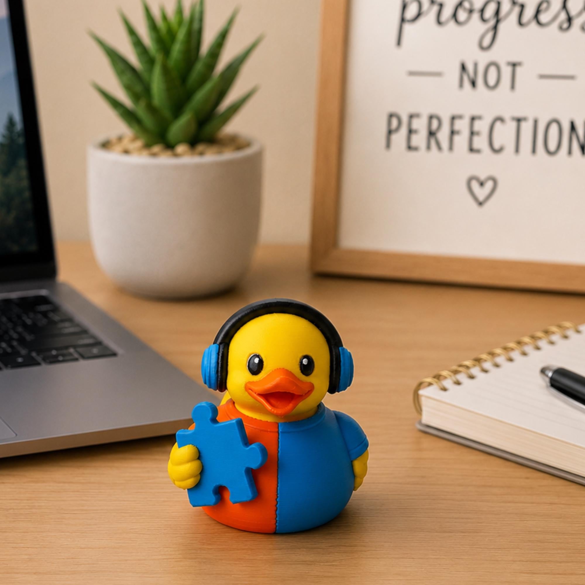 Autism Awareness Duck – Blue Puzzle Piece Dashboard Desk Sensory Toy