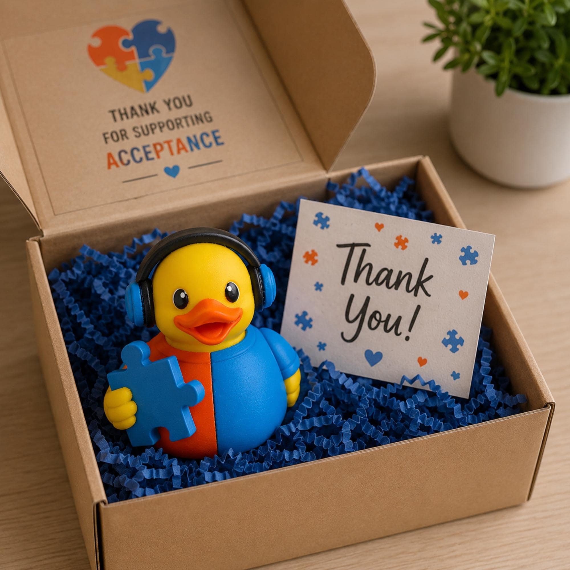 Autism Awareness Duck – Blue Puzzle Piece Dashboard Desk Sensory Toy
