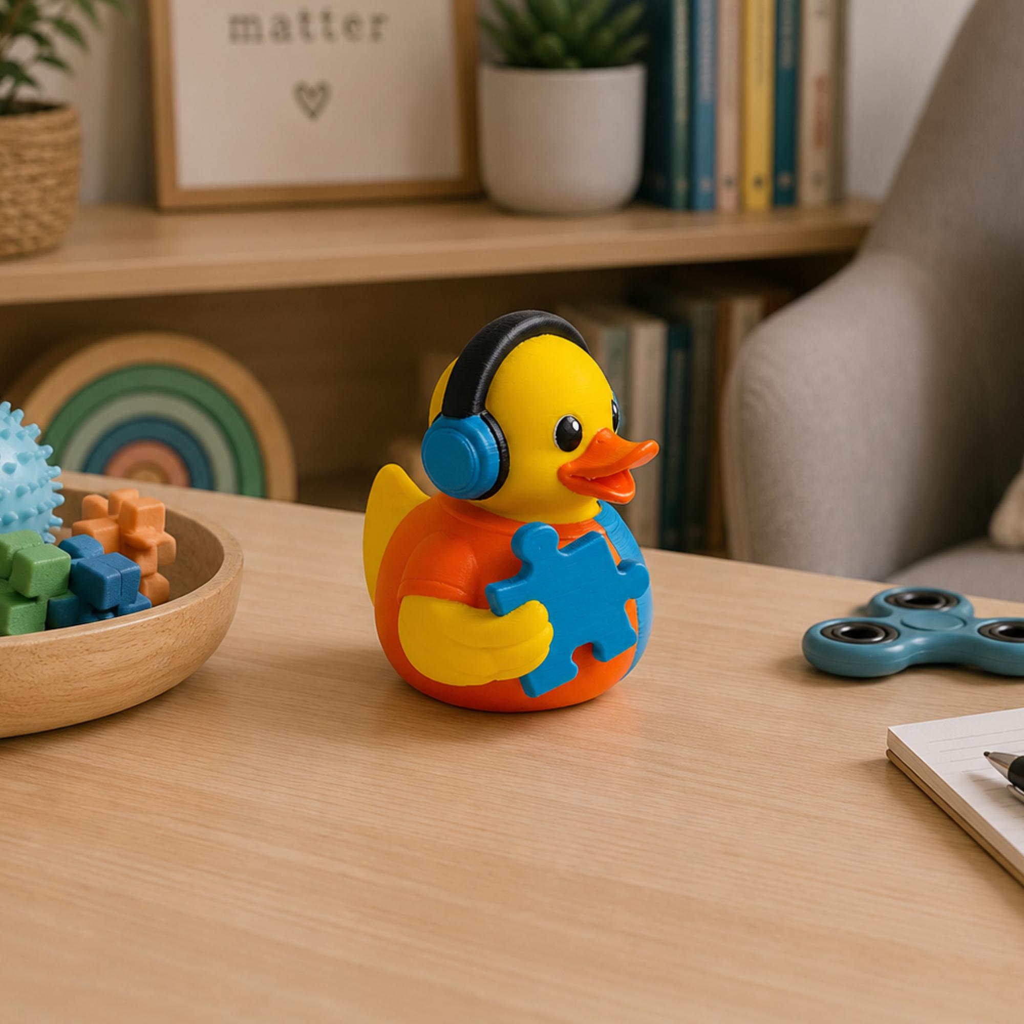 Autism Awareness Duck – Blue Puzzle Piece Dashboard Desk Sensory Toy
