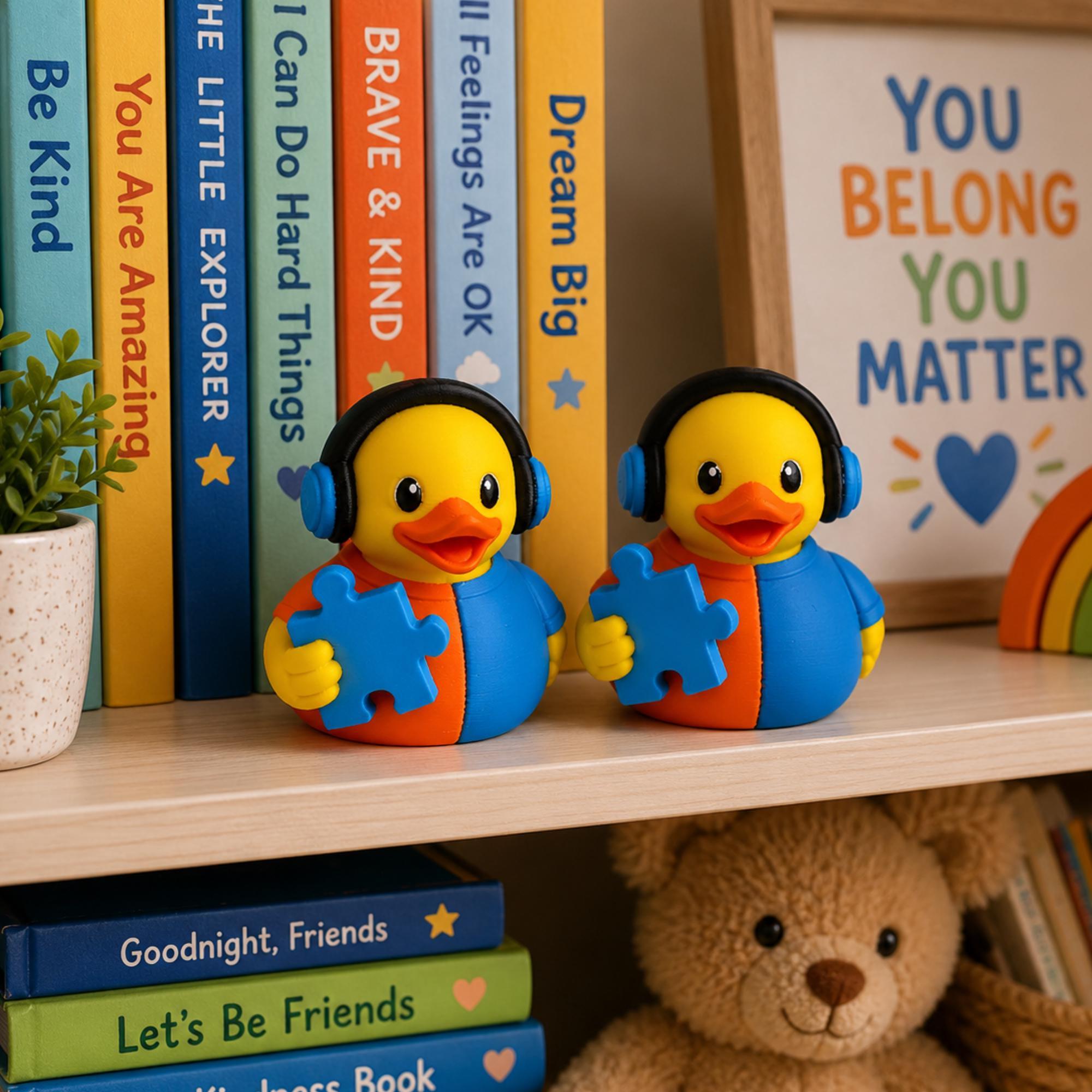 Autism Awareness Duck – Blue Puzzle Piece Dashboard Desk Sensory Toy