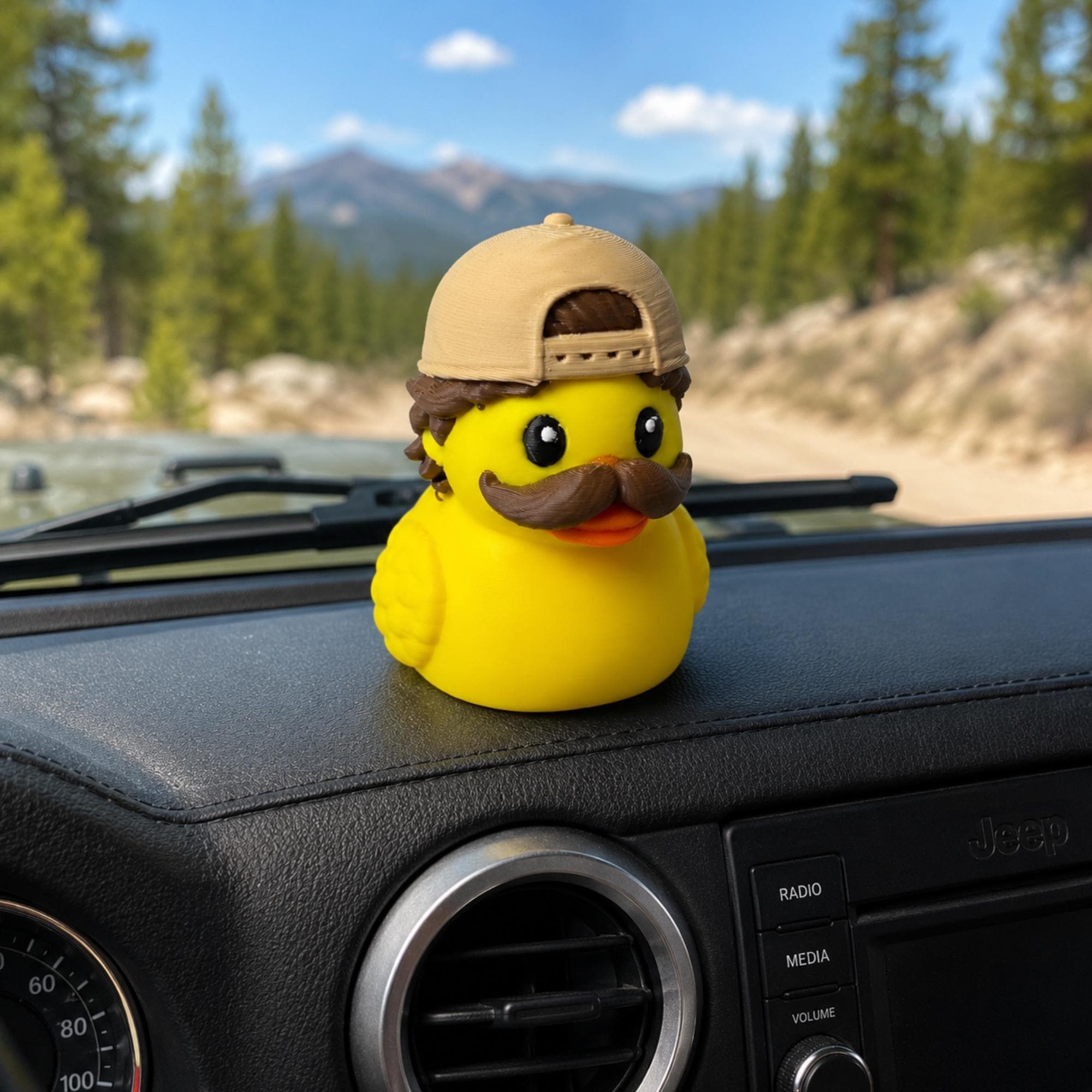 3D Printed Dashboard Duck Custom Figurine Mustache Personalized Novelty Collectible Gift Men Car Ornament Funny Vehicle Accessory Birthday Present Husband Dad Truck Decoration Desk Toy Display Gag Item Baseball Cap Design Handlebar Mustache