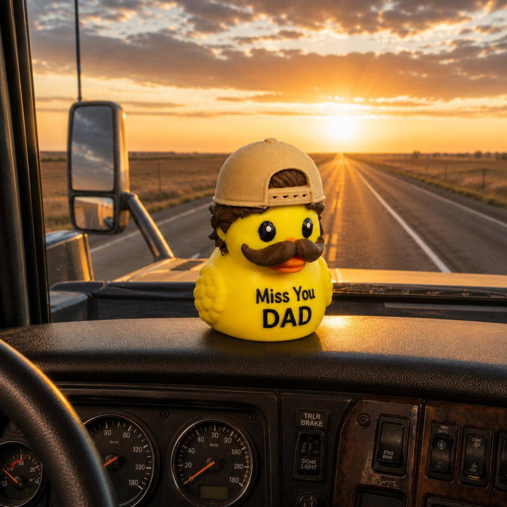Dashboard Figurine Accessory Funny Duck Character Mustache Design Custom Vehicle Ornament 3D Printed Car Gift Personalized Text Options Baseball Cap Details Curly Hair Features Truck Dashboard Display Men Birthday Present Office Desk