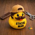 Personalized Dashboard Duck Figurine Custom Text Mustache Character Design Funny Car Accessory Men Birthday Gift 3D Printed Vehicle Ornament Handlebar Mustache Baseball Cap Curly Hair Details Truck Dashboard Companion Office Desk Display