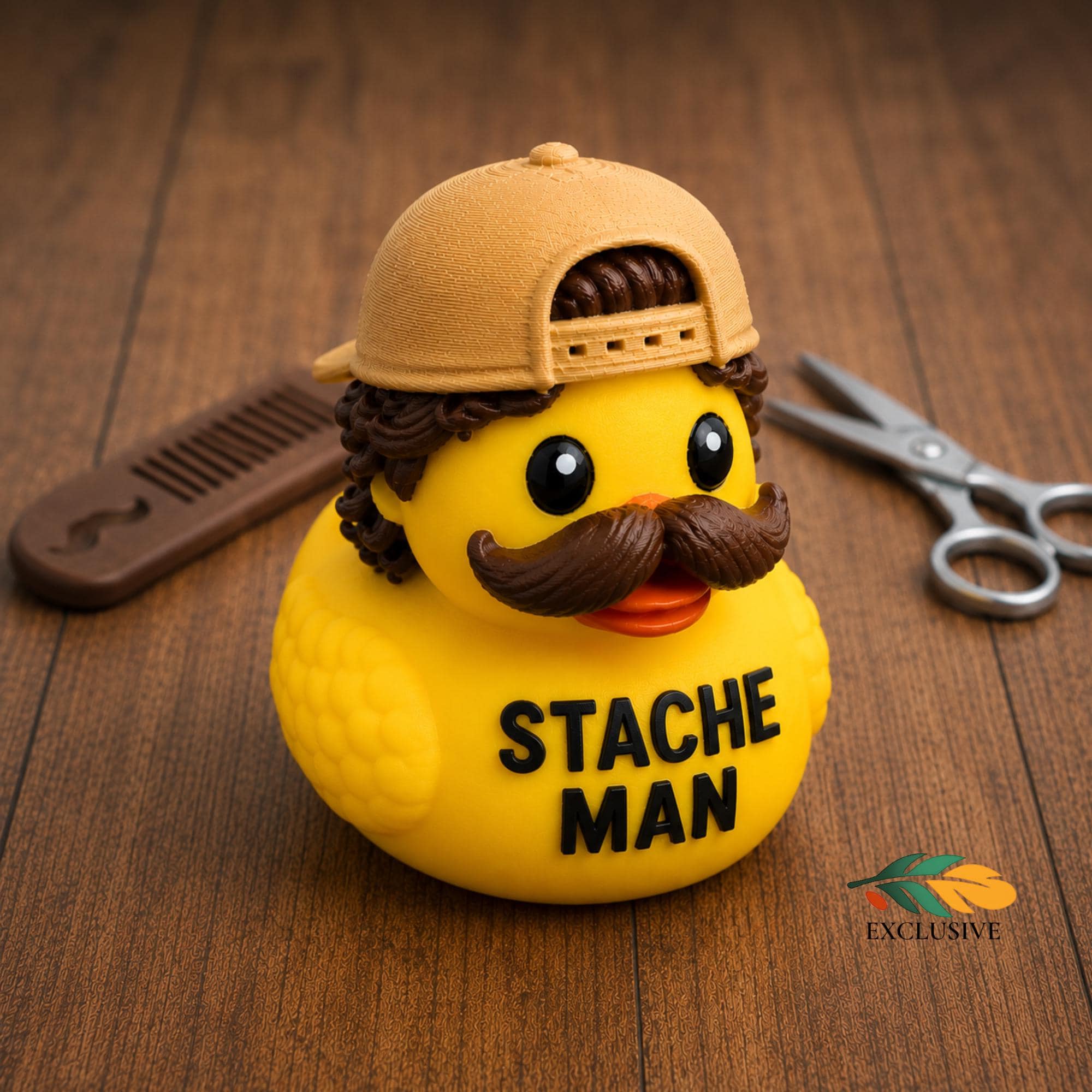 Personalized Dashboard Duck Figurine Custom Text Mustache Character Design Funny Car Accessory Men Birthday Gift 3D Printed Vehicle Ornament Handlebar Mustache Baseball Cap Curly Hair Details Truck Dashboard Companion Office Desk Display