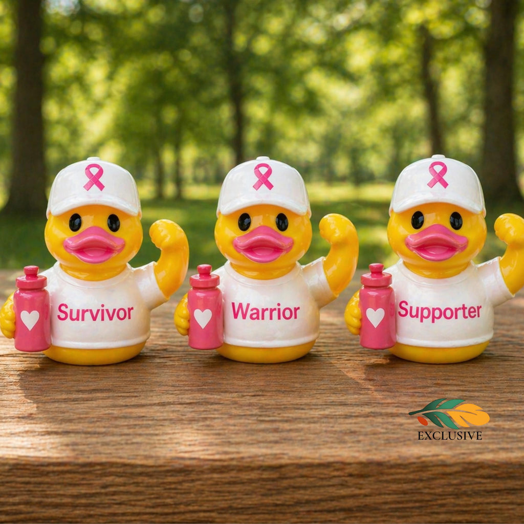 Breast Cancer Awareness Duck Dashboard Gift Pink Ribbon Survivor Warrior Supporter Collection Yellow Rubber Duck Figurine Car Accessory Vehicle Dashboard Companion Cancer Support Gift Set Inspirational Desk Display Pink Ribbon Merchandise