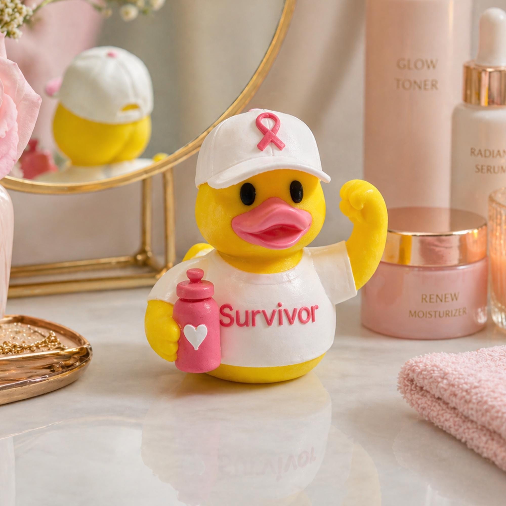 Pink Ribbon Duck Collection Breast Cancer Survivor Gift Dashboard Decoration Yellow Duck Figurine Set Cancer Awareness Car Accessory Inspirational Gift For Warriors Supporters Collectible Rubber Duck Display Charity Fundraising Event Items