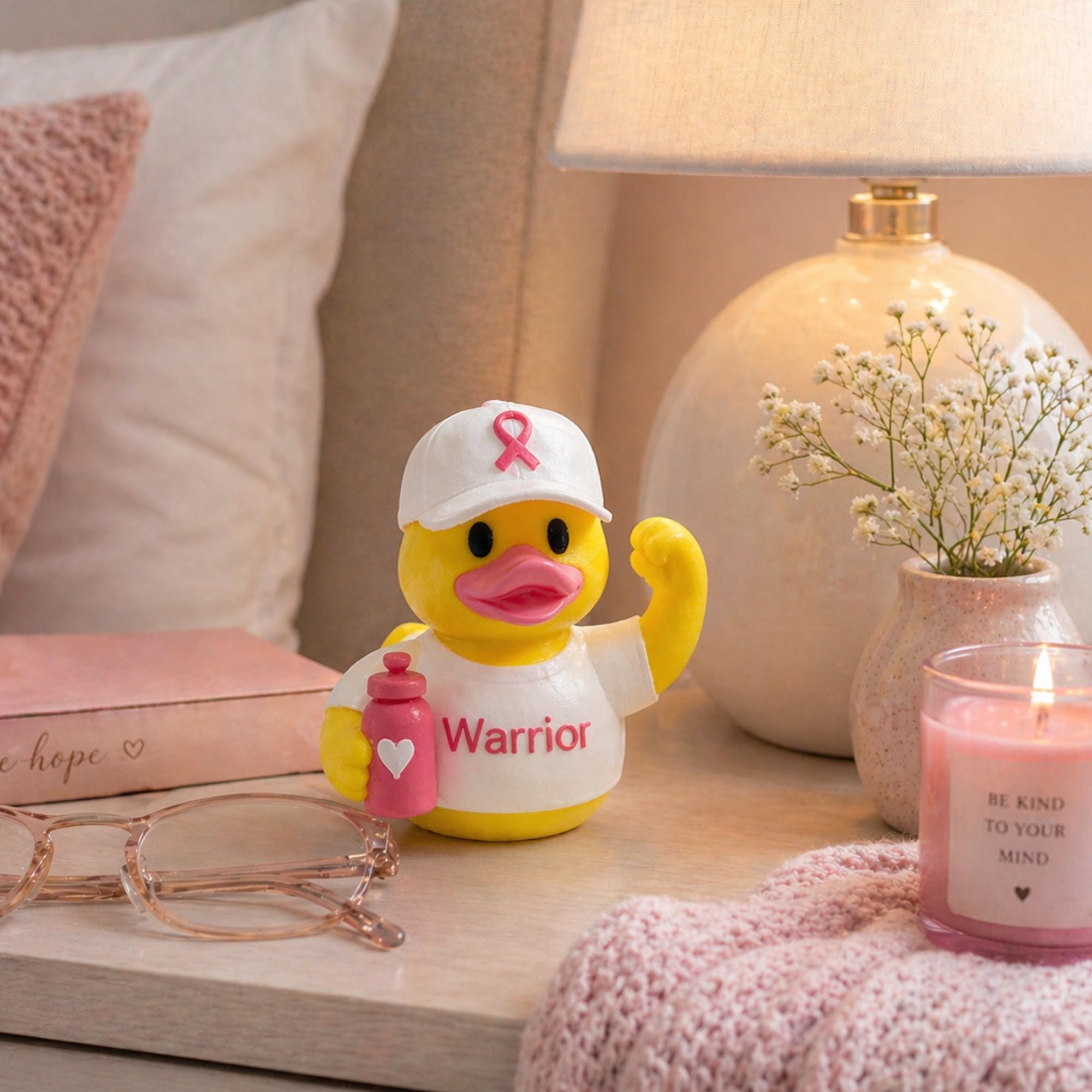 Cancer Awareness Dashboard Duck Gift Breast Cancer Warrior Supporter Survivor Yellow Rubber Duck Collection Pink Ribbon Merchandise Car Accessory Gift Set Inspirational Desk Display Figurines Charity Event Giveaway Items Fundraising